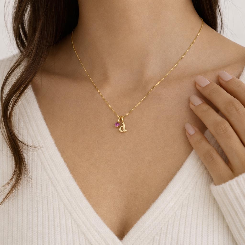 Initial Birthstone Necklace Gold, Personalized 3d Letter or Number Pendant, Dainty Custom Name Necklace Gift for Her