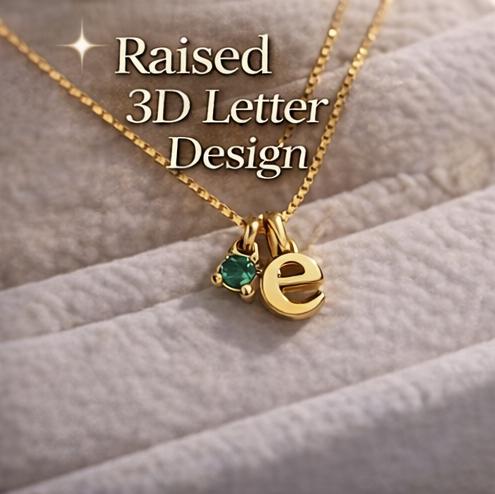 Initial Birthstone Necklace Gold, Personalized 3d Letter or Number Pendant, Dainty Custom Name Necklace Gift for Her