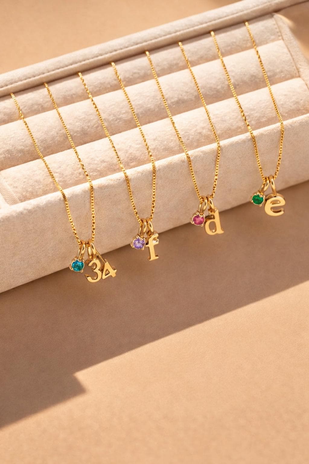 Initial Birthstone Necklace Gold, Personalized 3d Letter or Number Pendant, Dainty Custom Name Necklace Gift for Her
