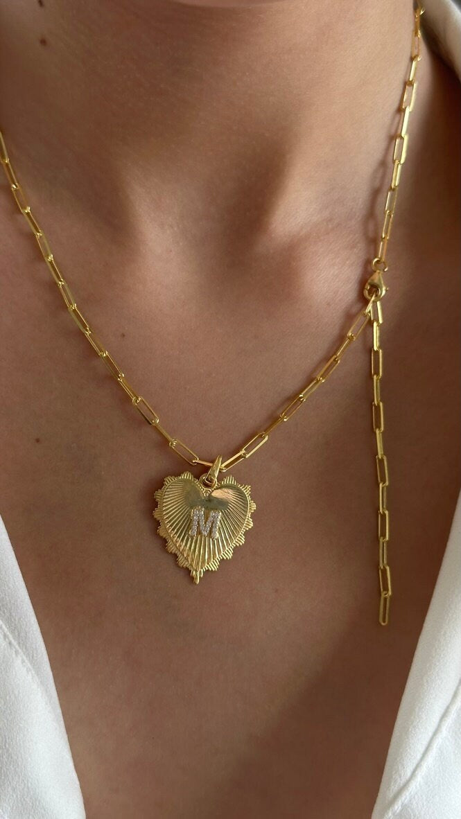 Initial Heart Necklace: Custom CZ Diamond Letter Pendant, Sterling Silver Personalized Jewelry Gift