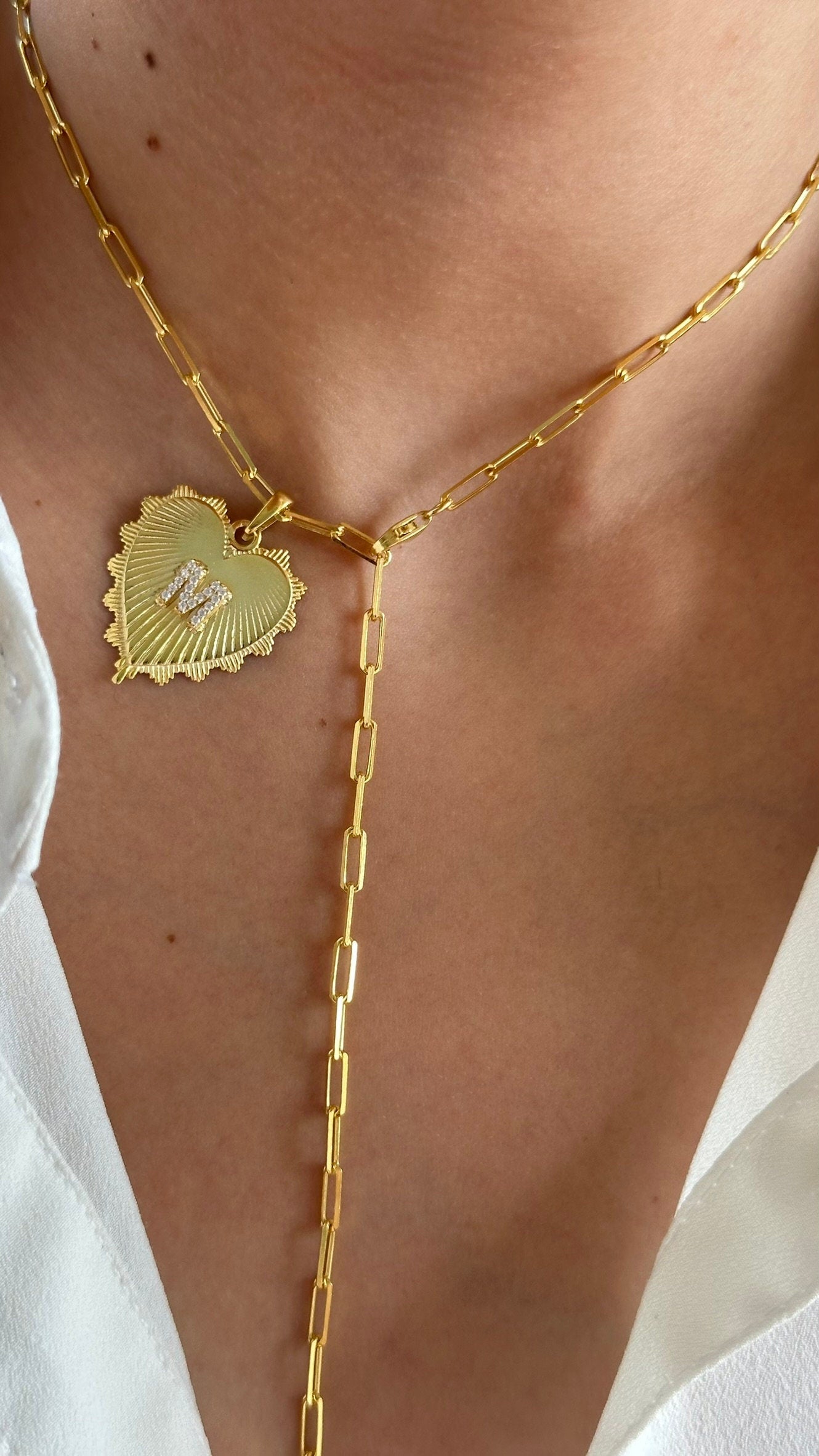 Initial Heart Necklace: Custom Diamond letter Pendant, Sterling Silver 14k Gold Plated, Personalized Jewelry