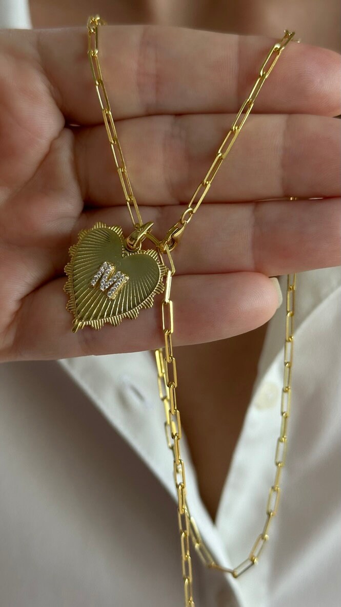 Initial Heart Necklace: Custom Diamond letter Pendant, Sterling Silver 14k Gold Plated, Personalized Jewelry