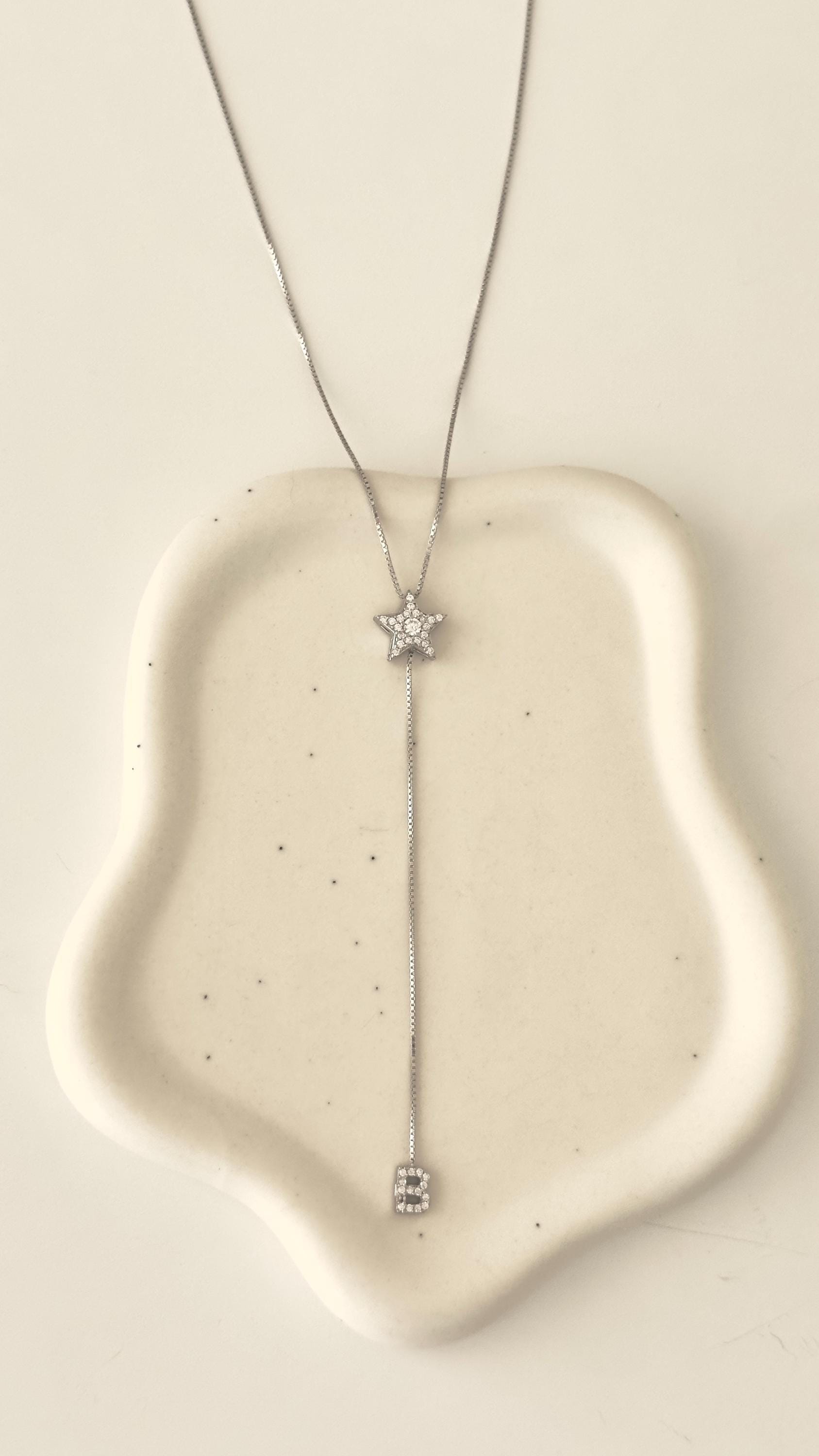 Initial Lariat Necklace: CZ Gemstone Y Drop Letter Pendant Diamond Charm Personalized Jewelry