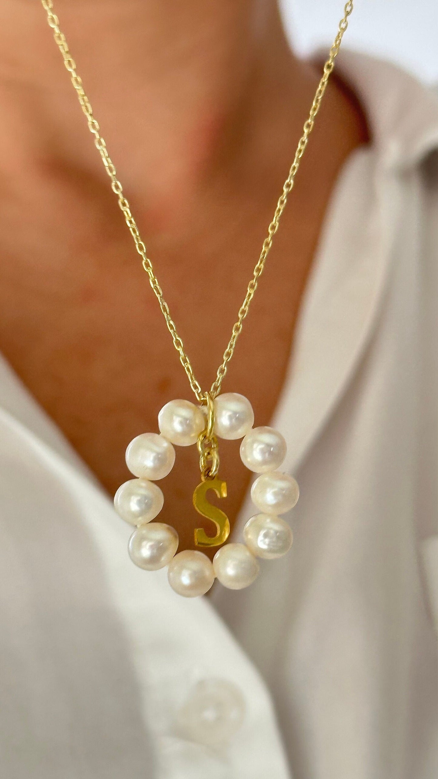 Initial Pearl Necklace: Personalized 925 Sterling Silver Custom Letter Jewelry