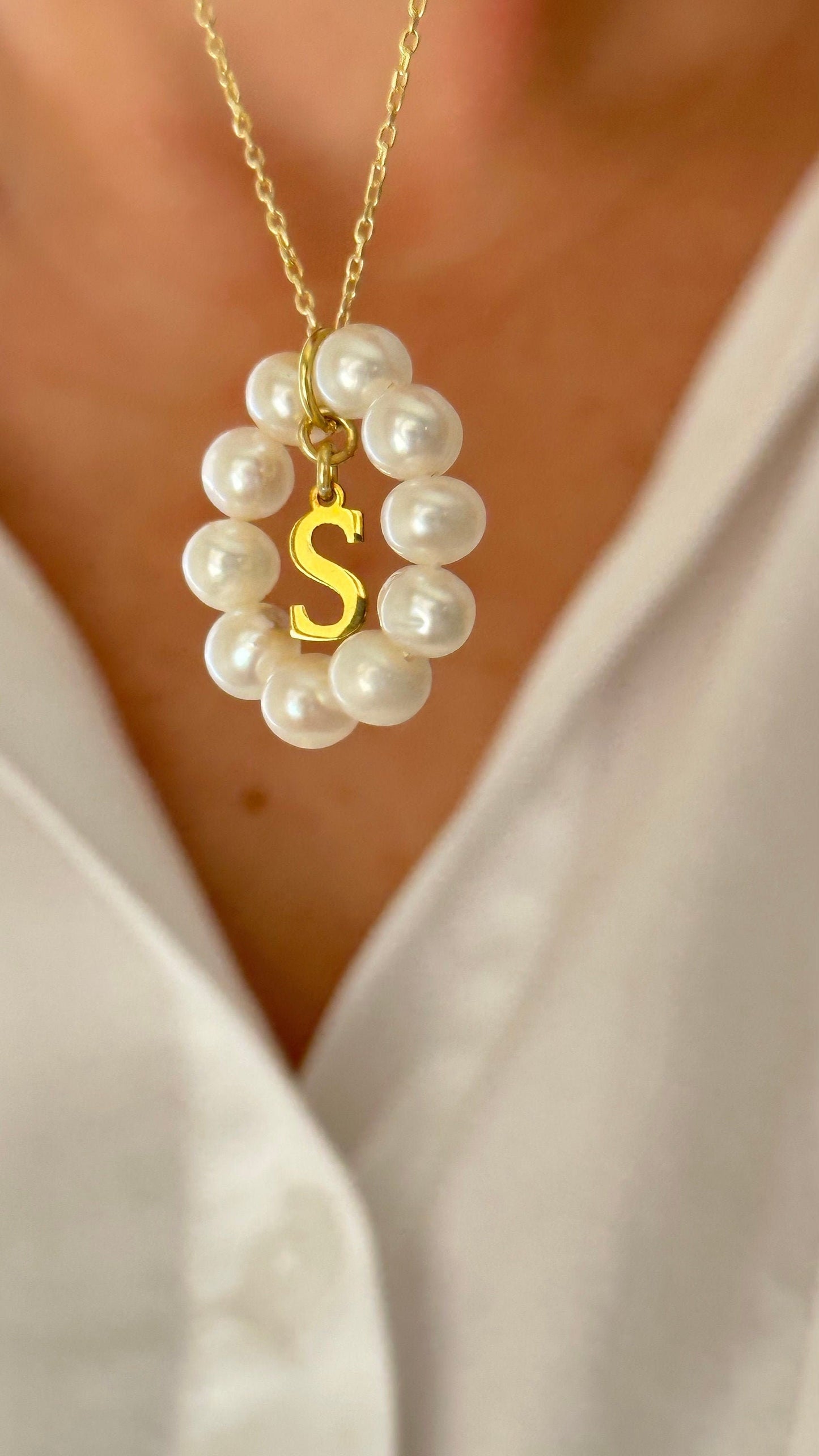 Initial Pearl Necklace: Personalized 925 Sterling Silver Custom Letter Jewelry
