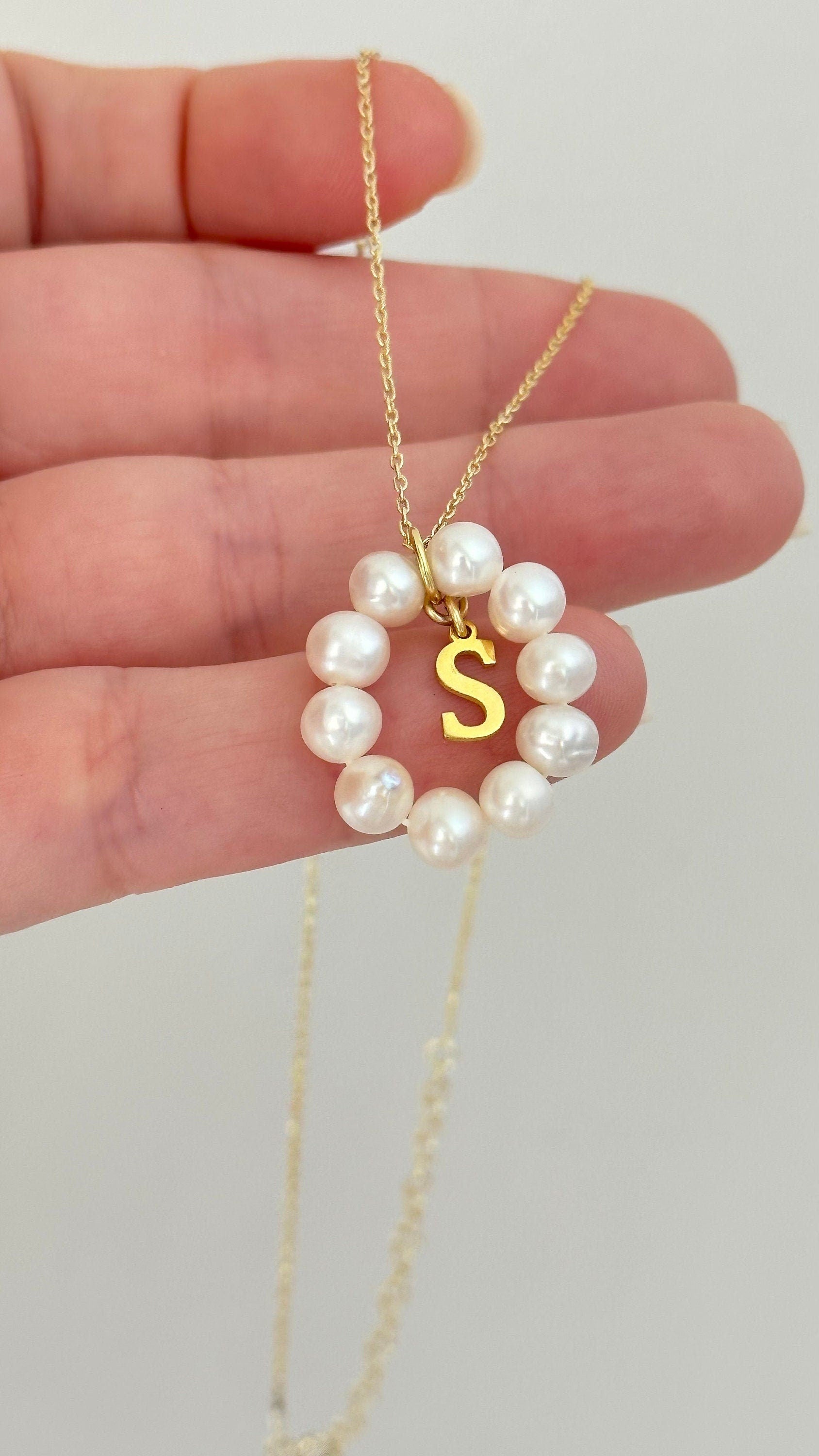 Initial Pearl Necklace: Personalized 925 Sterling Silver Custom Letter Jewelry