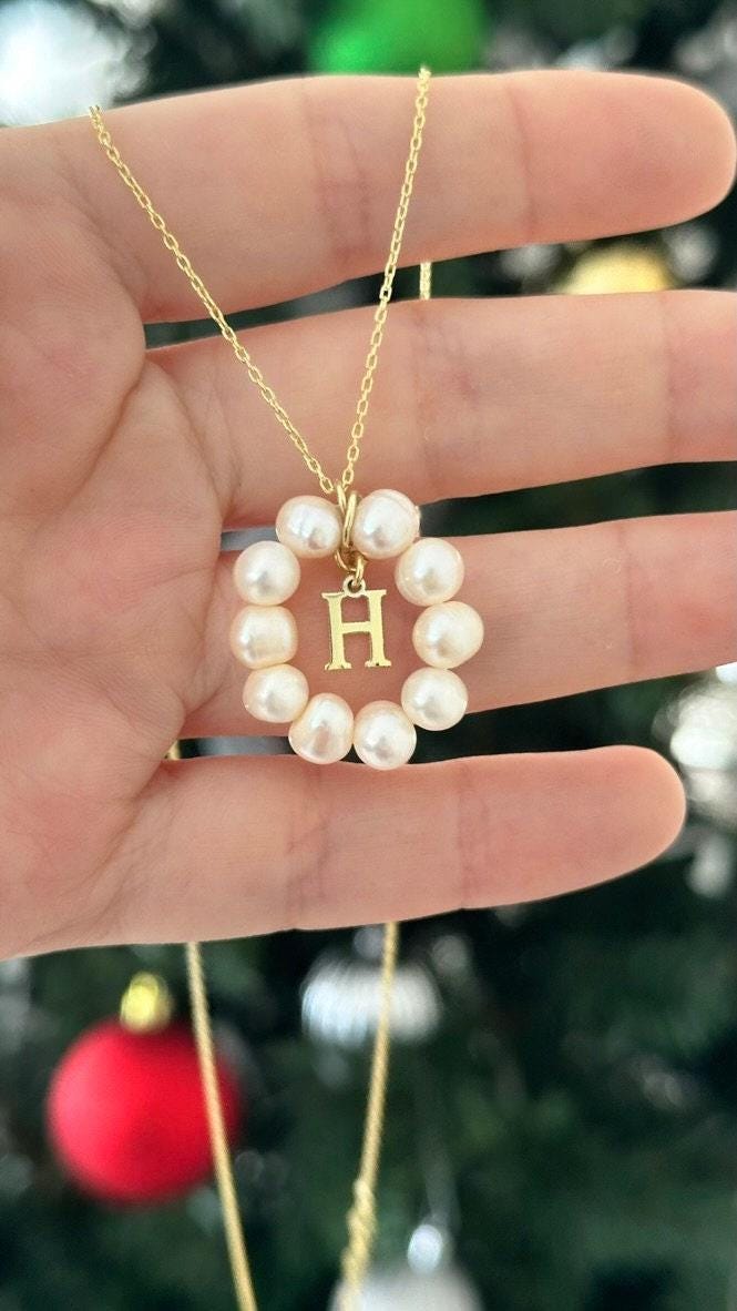 Initial Pearl Necklace: Personalized 925 Sterling Silver Custom Letter Jewelry
