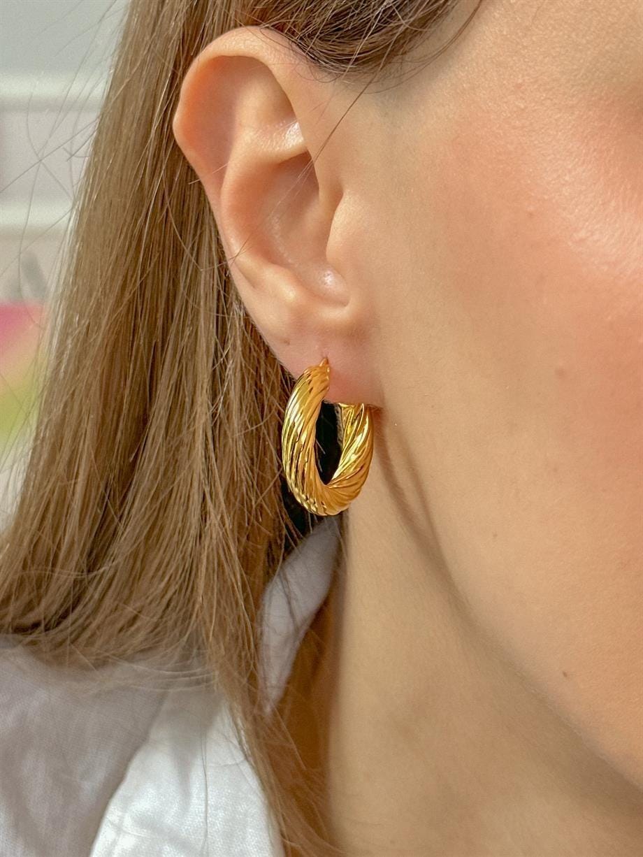 Large Gold Hoop Earrings, Thick Gold Twisted Hoop Earrings, Chunky Gold Earrings, 925 Sterling Silver Jewelry, Gift for Her, Gifts for Women, Handmade Jewelry, Gift for her