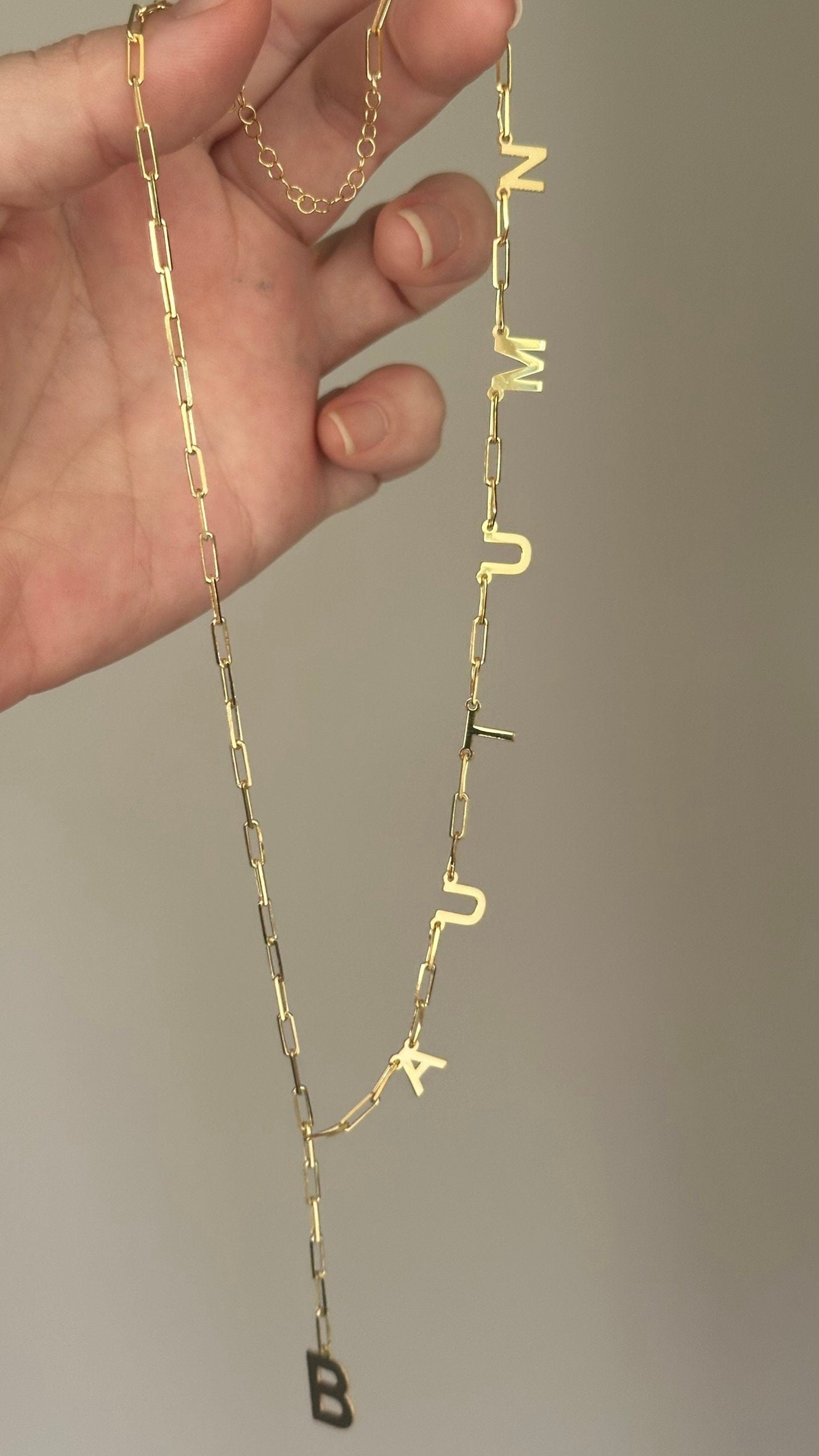 Lariat Name Necklace: Paperclip Link Chain Personalized Sterling Silver Unique Jewelry