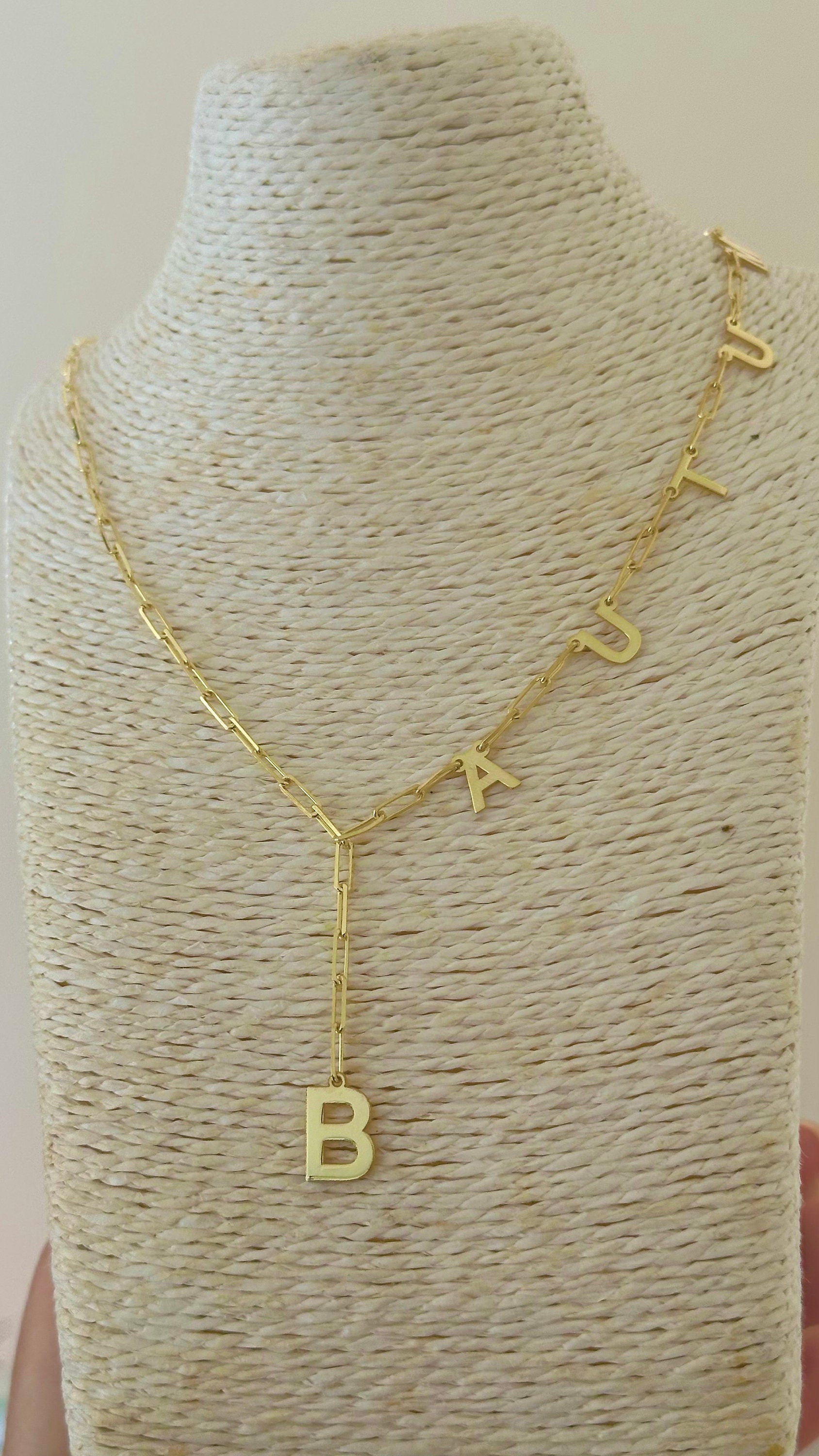 Lariat Name Necklace: Paperclip Link Chain Personalized Sterling Silver Unique Jewelry