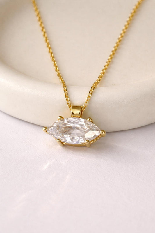 Marquise cut solitaire diamond necklace in 14K gold plated sterling silver