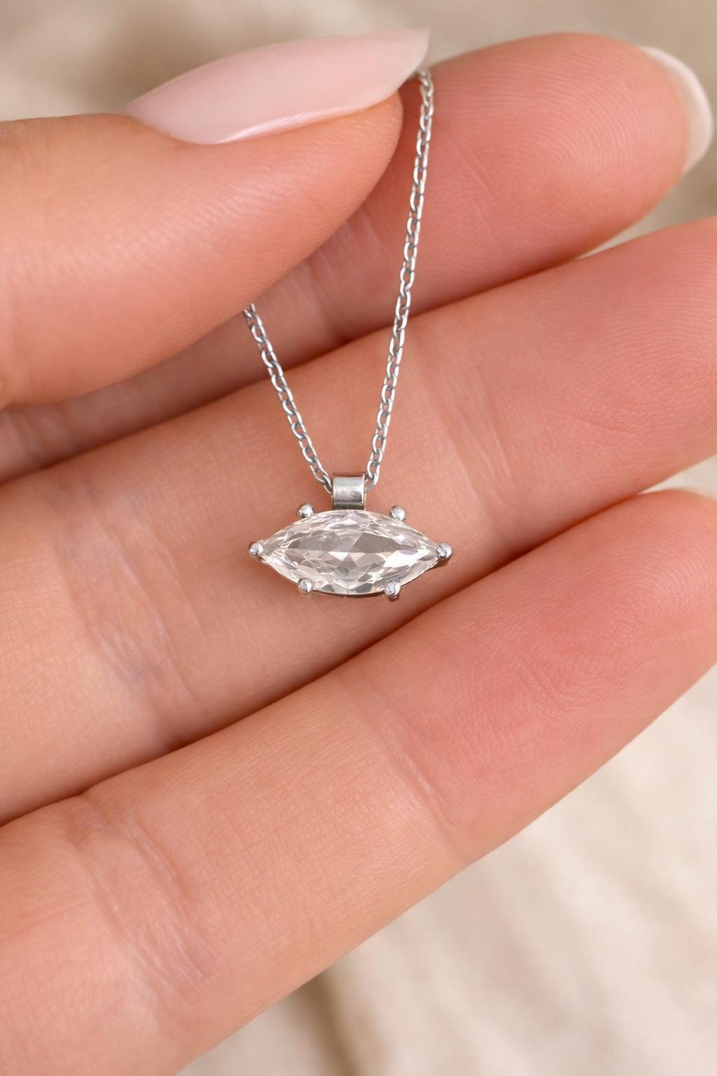Minimalist marquise diamond pendant necklace everyday jewelry