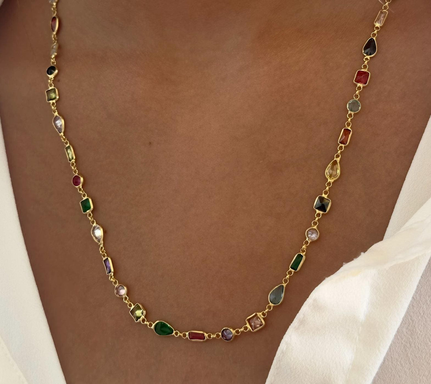 CZ Chain Necklace, Colorful Diamond Necklace 18k Gold, Multicolor Layering Necklace, 925 Sterling Silver Stack Jewelry Gift Women Girls