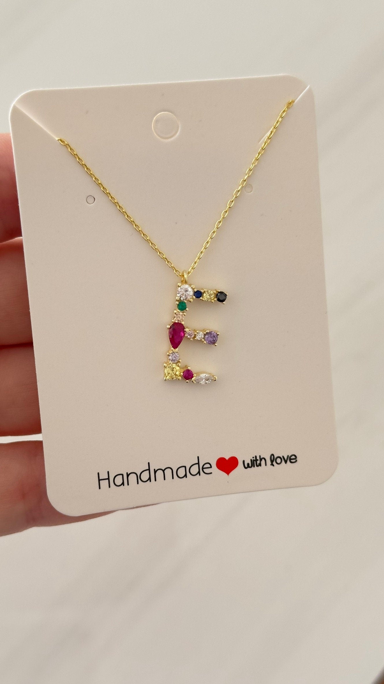 Multicolor Diamond Initial Necklace: Colorful CZ Gemstone Custom Letter Pendant Personalized Jewelry Gifts Women