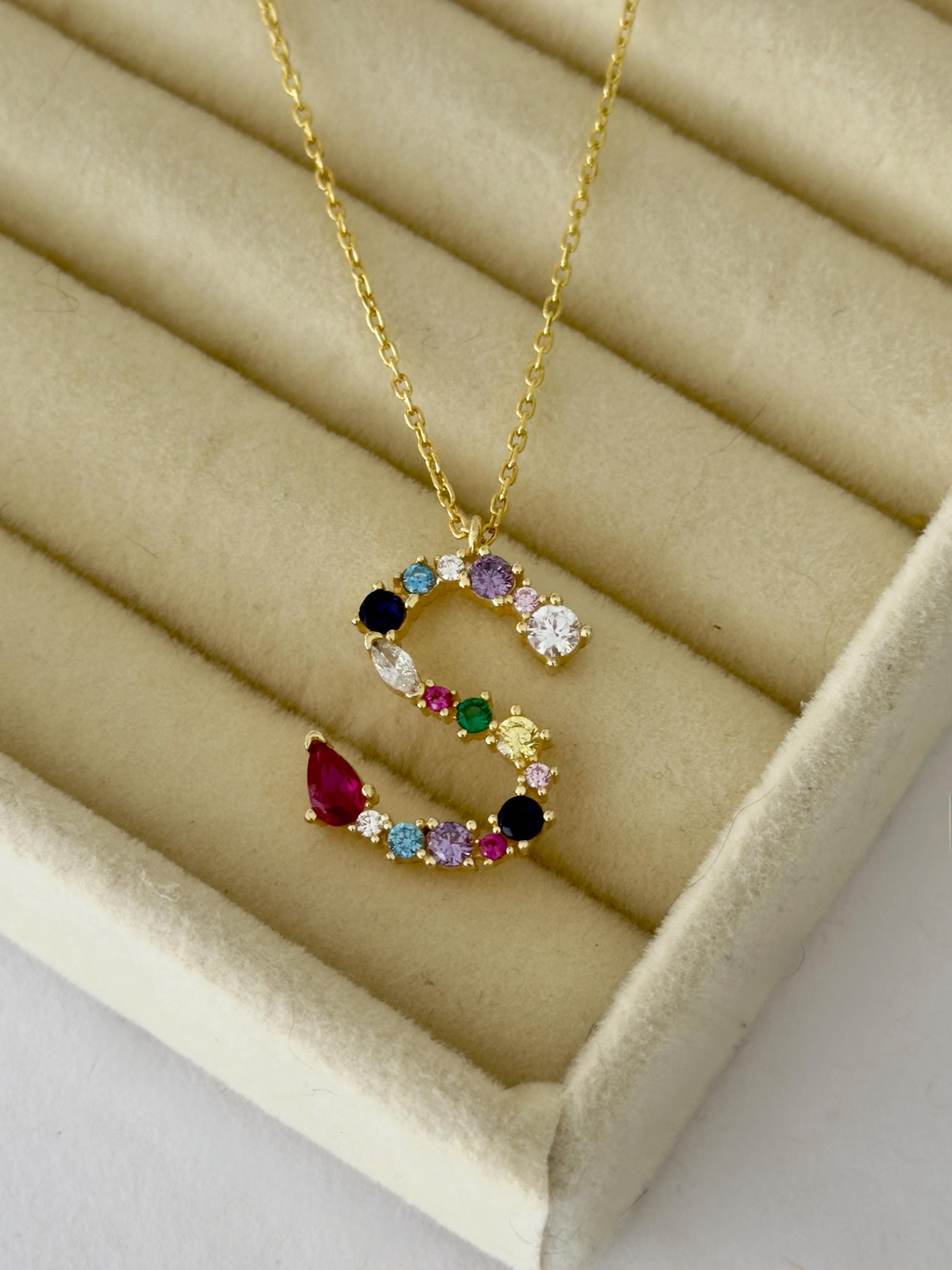 Multicolor Diamond Initial Necklace: Colorful CZ Gemstone Custom Letter Pendant Personalized Jewelry Gifts Women