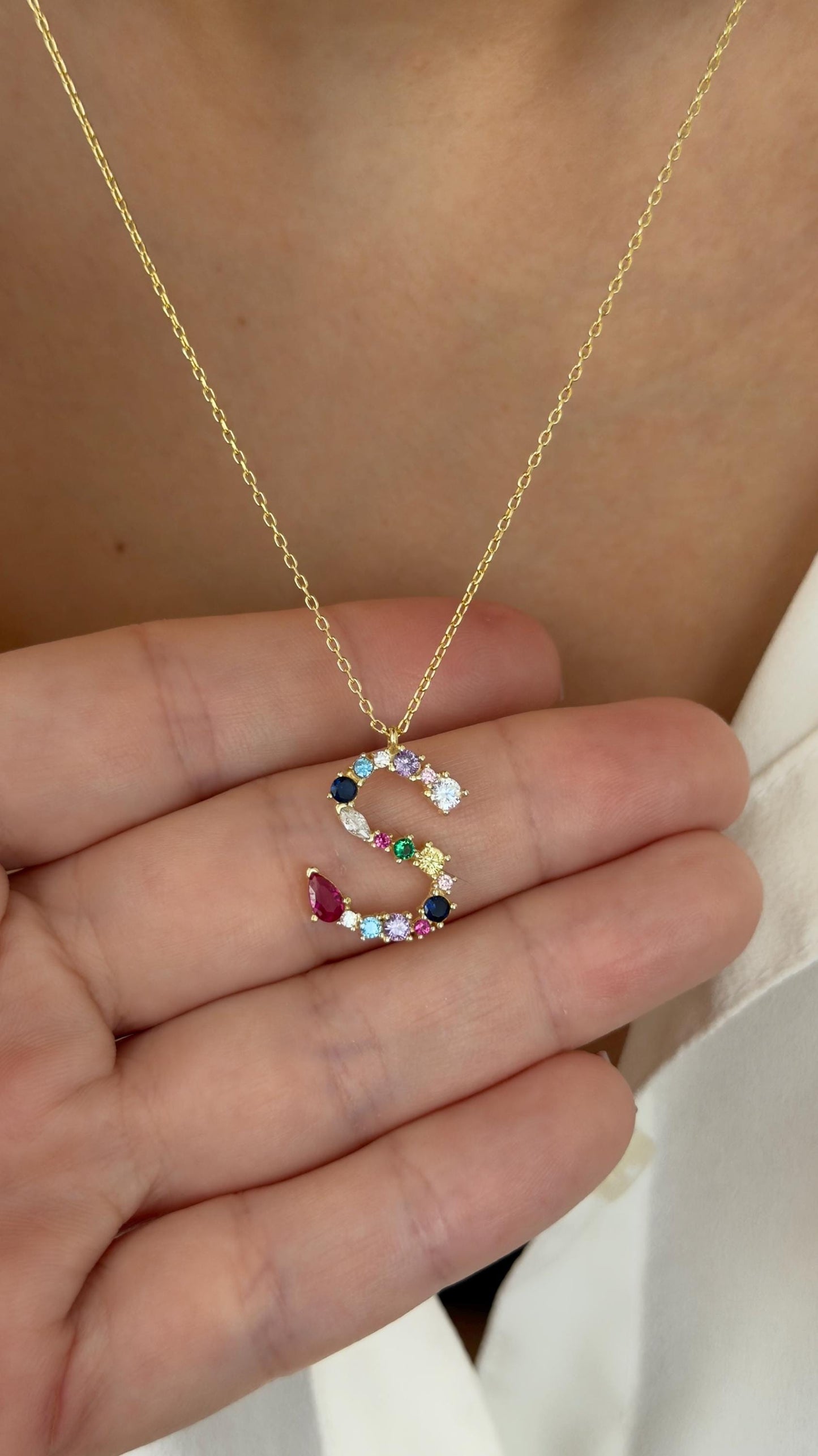 Multicolor Diamond Initial Necklace: Colorful CZ Gemstone Custom Letter Pendant Personalized Jewelry Gifts Women
