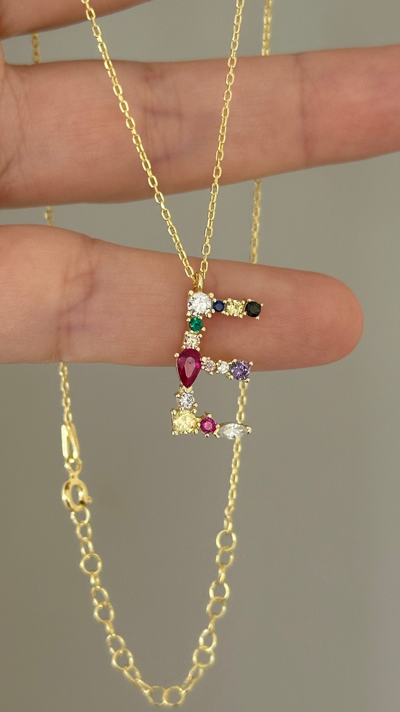 Multicolor Diamond Initial Necklace: Colorful CZ Gemstone Custom Letter Pendant Personalized Jewelry Gifts Women