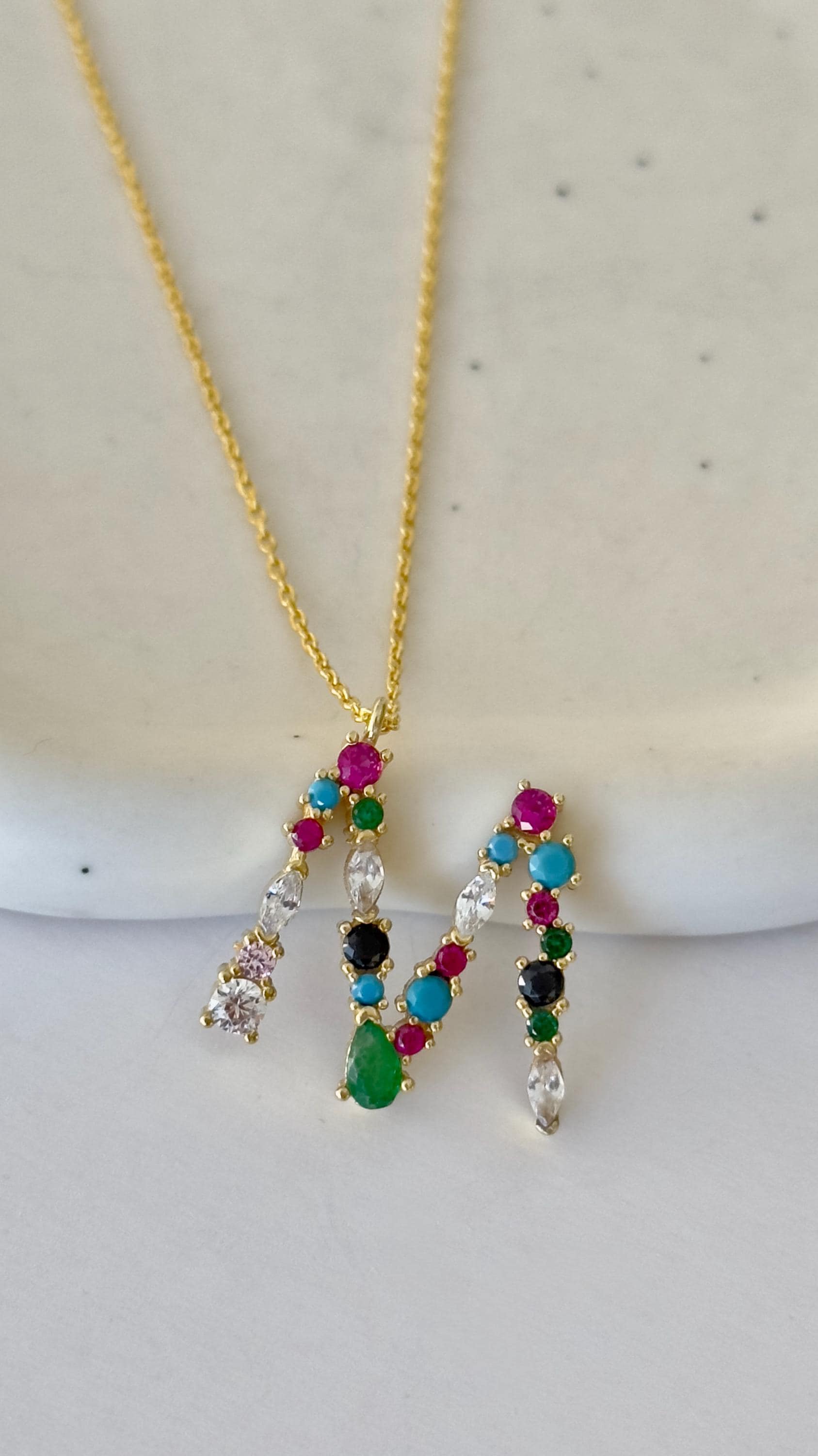 Multicolor Diamond Initial Necklace: Colorful CZ Gemstone Custom Letter Pendant Personalized Jewelry Gifts Women