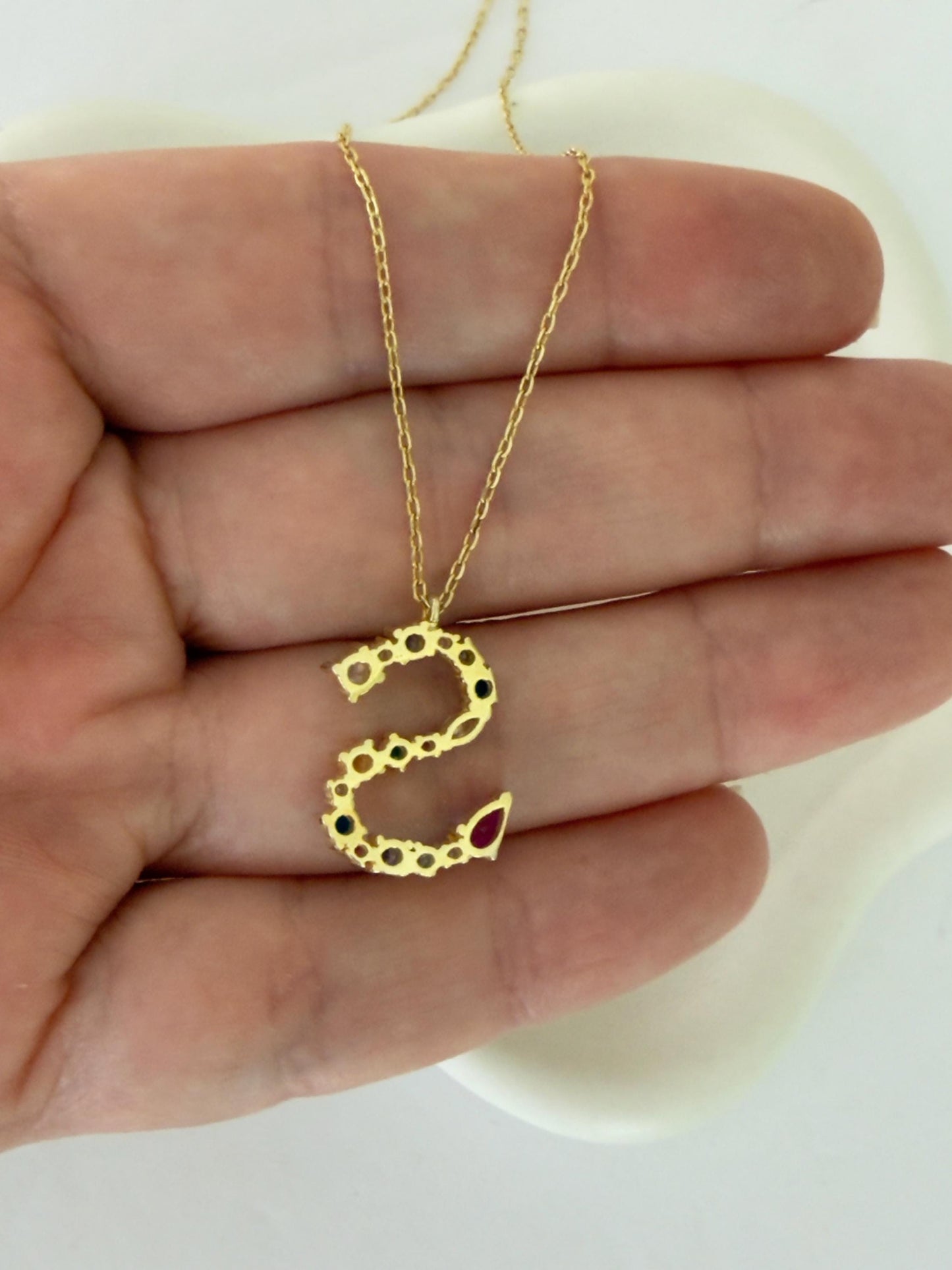 Multicolor Gemstone Initial Necklace: Sterling Silver Colorful Diamond Letter Pendant