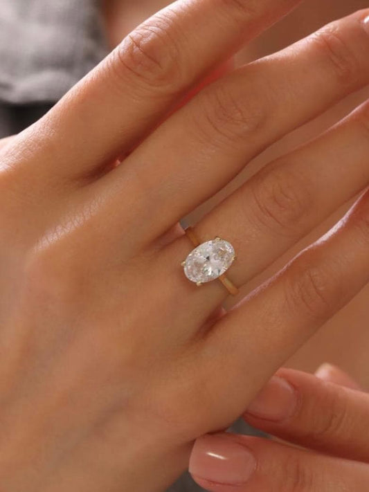 Adjustable Oval Cut Diamond Sterling Silver Engagement Promise Ring 14k Gold Plated