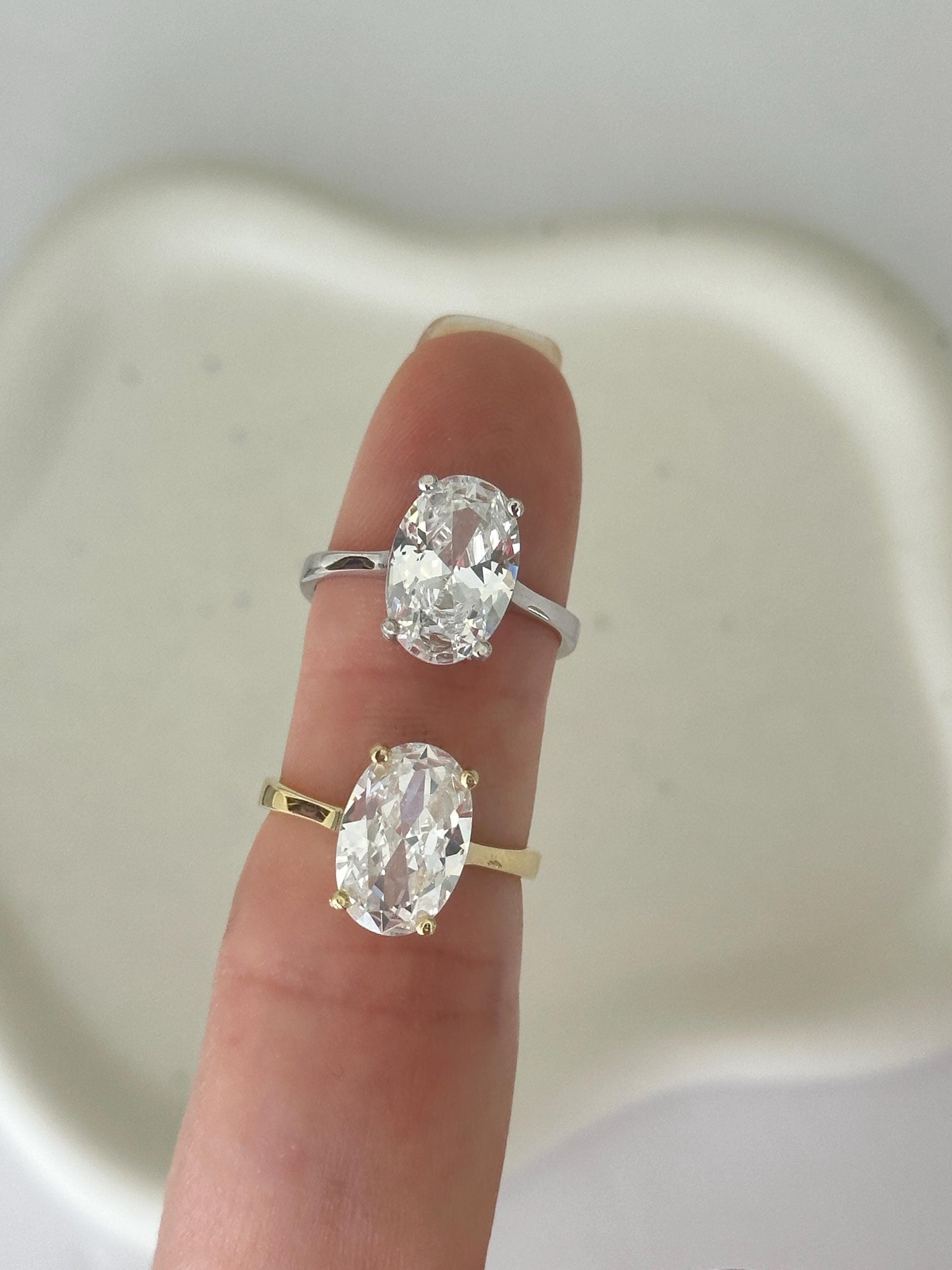Oval Lab Grown Diamond Ring - Sterling Silver Adjustable Rings 14k Gold Jewelry Gifts Girlfriend Wife