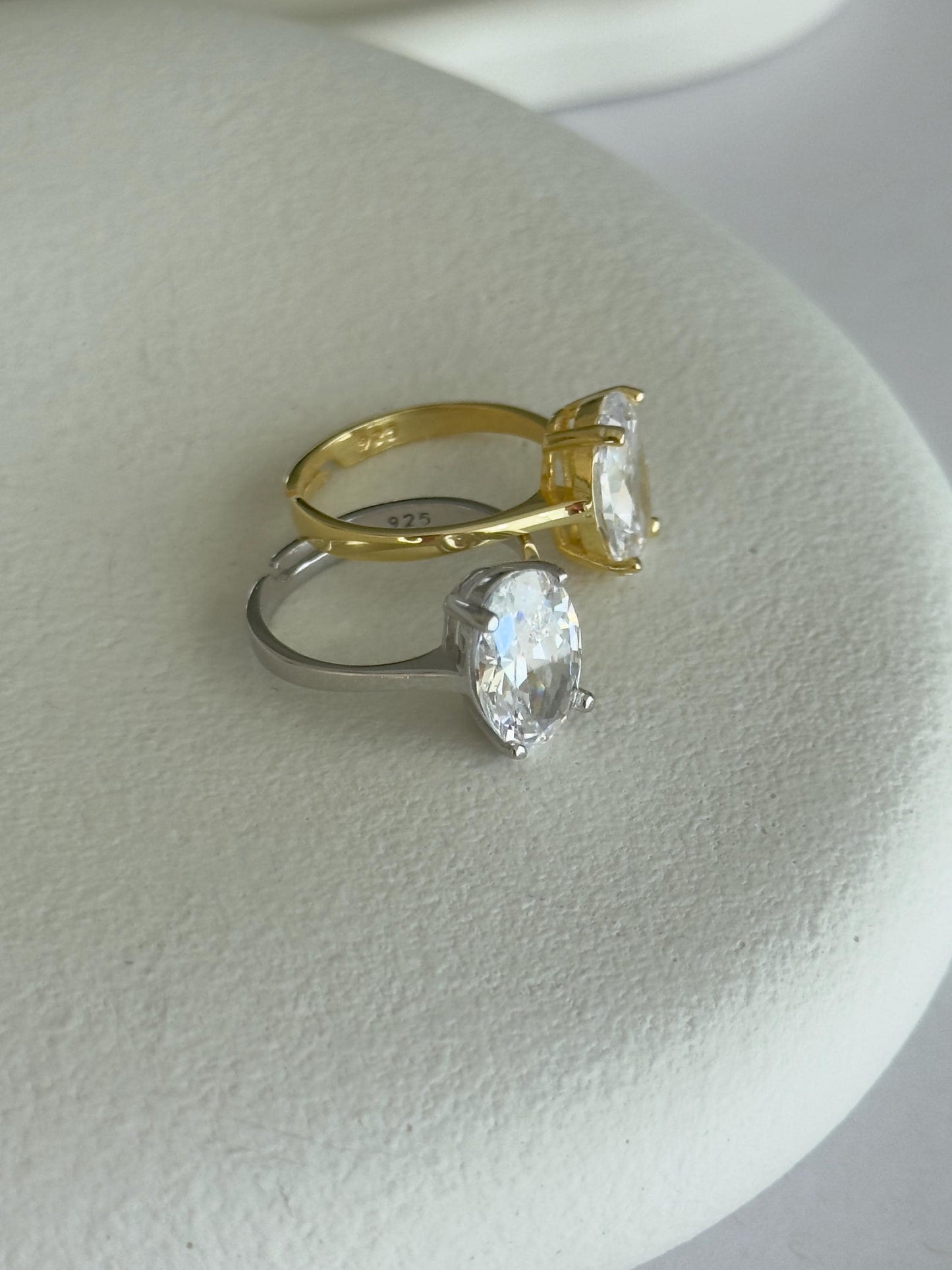 Oval Lab Grown Diamond Ring - Sterling Silver Adjustable Rings 14k Gold Jewelry Gifts Girlfriend Wife
