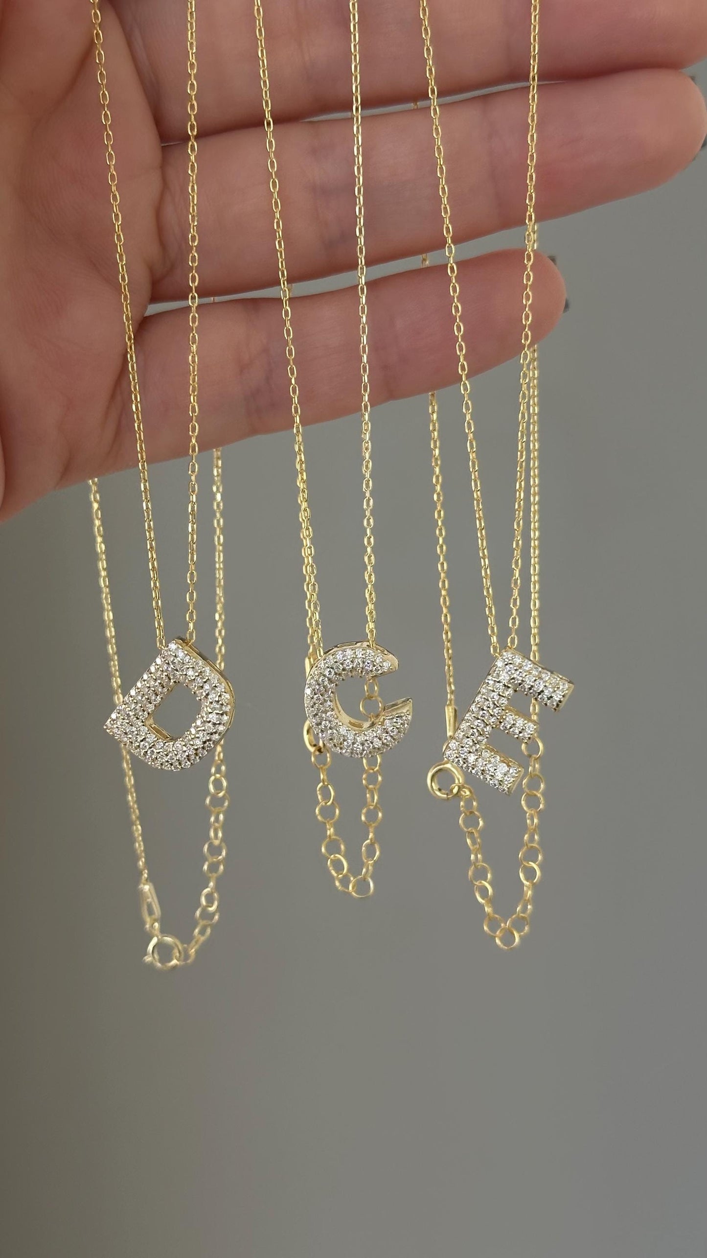 Pave CZ Initial Necklace: 14K Gold Plated Sterling Silver 3D Letter Pendant Personalized Jewelry