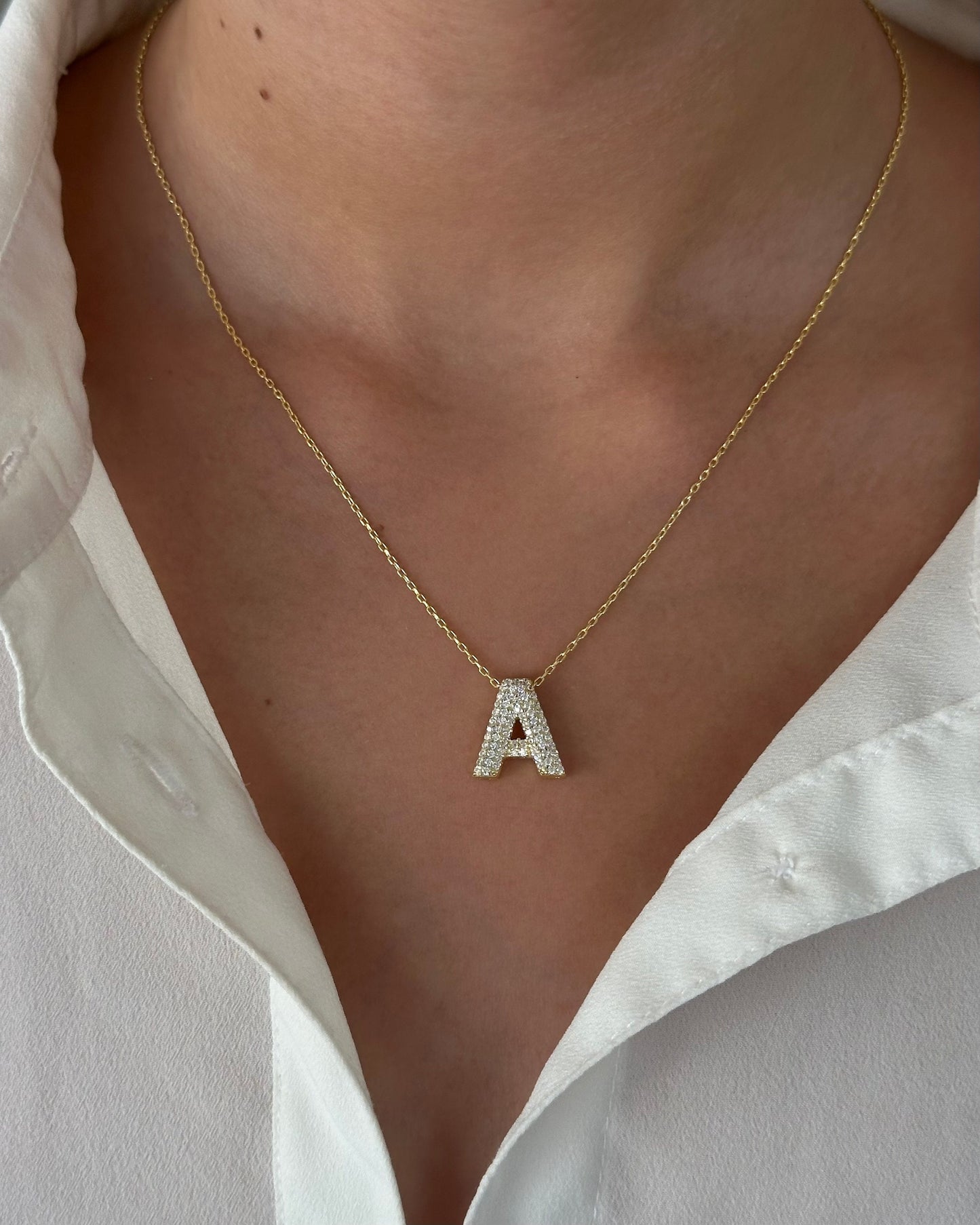 Trendy Bubble Letter Necklace Personalized Jewelry CZ Diamond Gemstone Pendant Gift for Women Girls