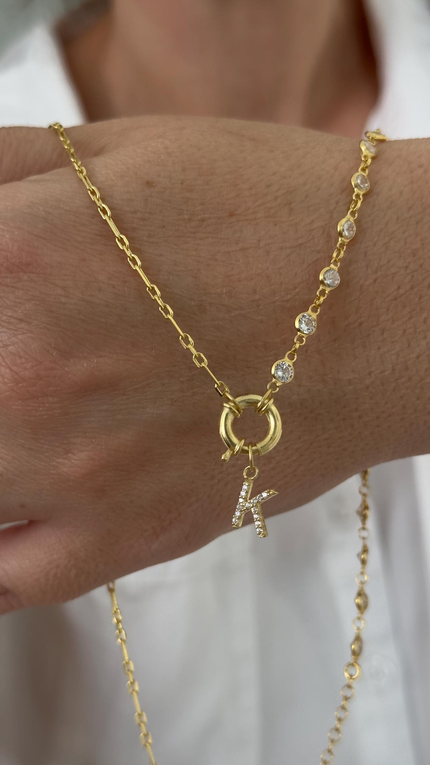 Pave Initial Necklace: Sterling Silver Diamond Chain Toggle Clasp Personalized Letter Pendant Jewelry