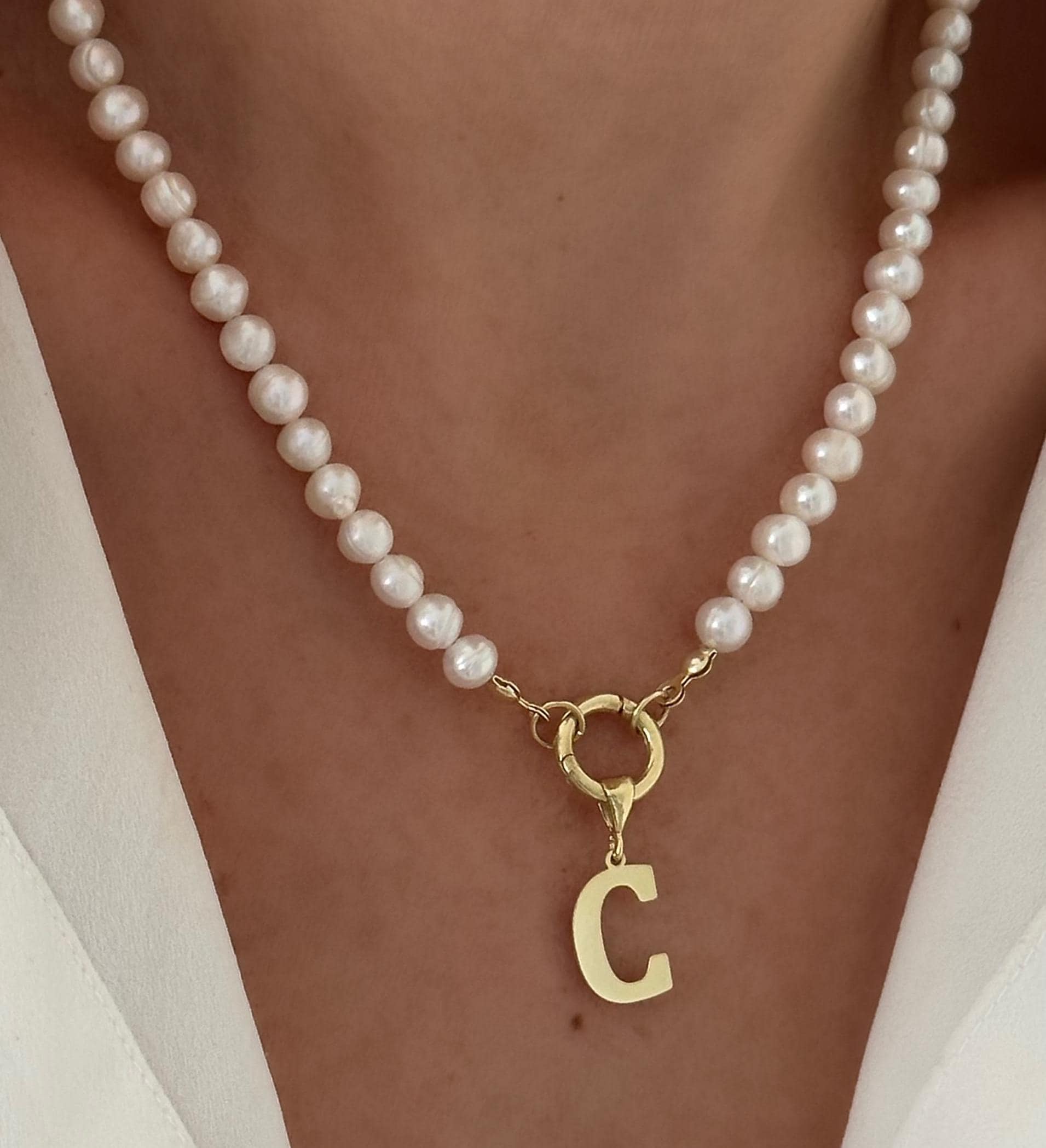 Custom Pearl Necklace, Pearl Initial Letter Necklace, 14k Gold Toggle Necklace, Personalized Name Necklace, Freshwater Pearls, 925 Silver, Gold Name Necklace, Personalized Jewelry Women Men