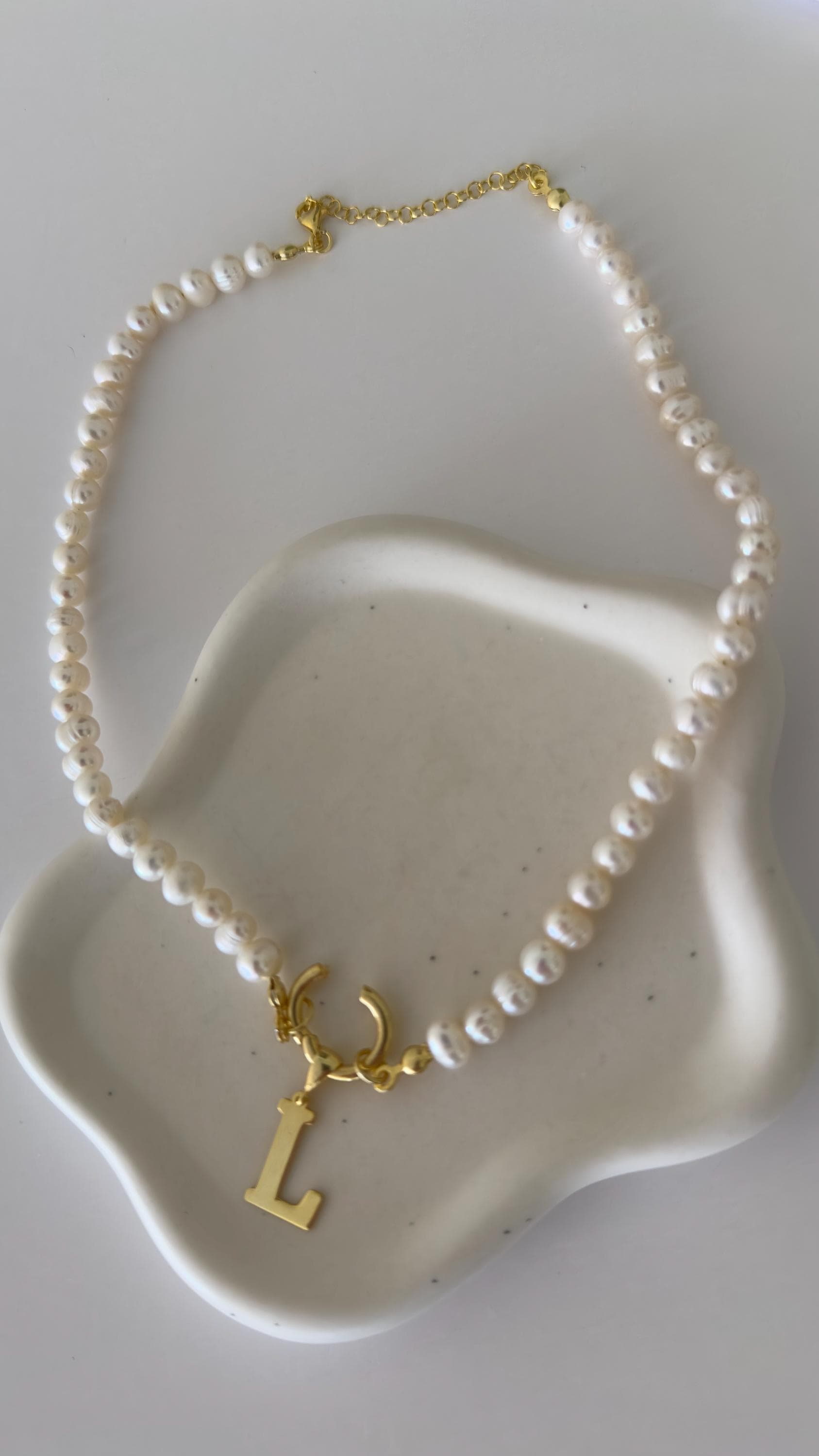 Pearl Initial Necklace, 14k Gold Letter Pendant, Sterling Silver Personalized Jewelry Gift