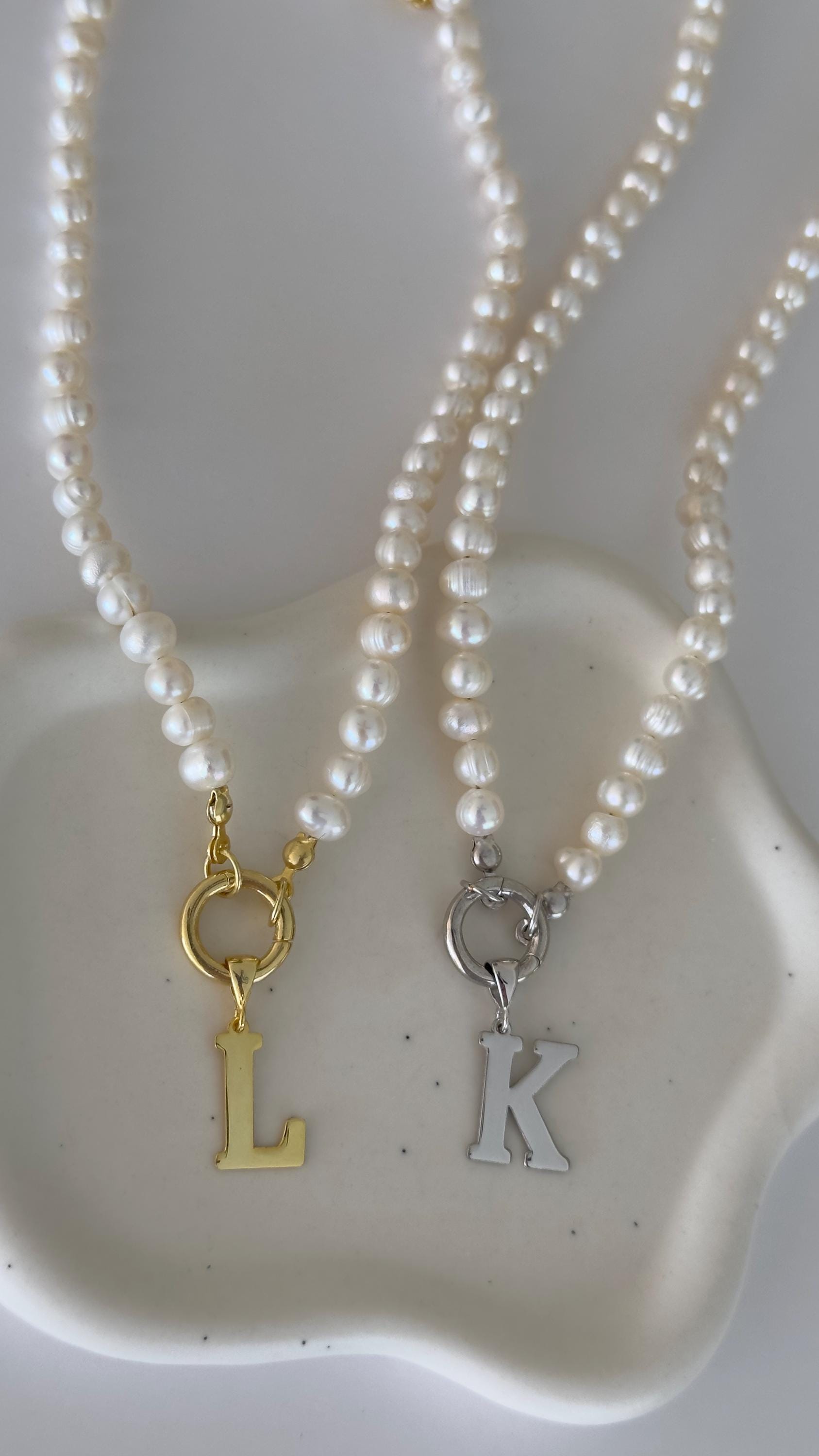 Pearl Initial Necklace, 14k Gold Letter Pendant, Sterling Silver Personalized Jewelry Gift