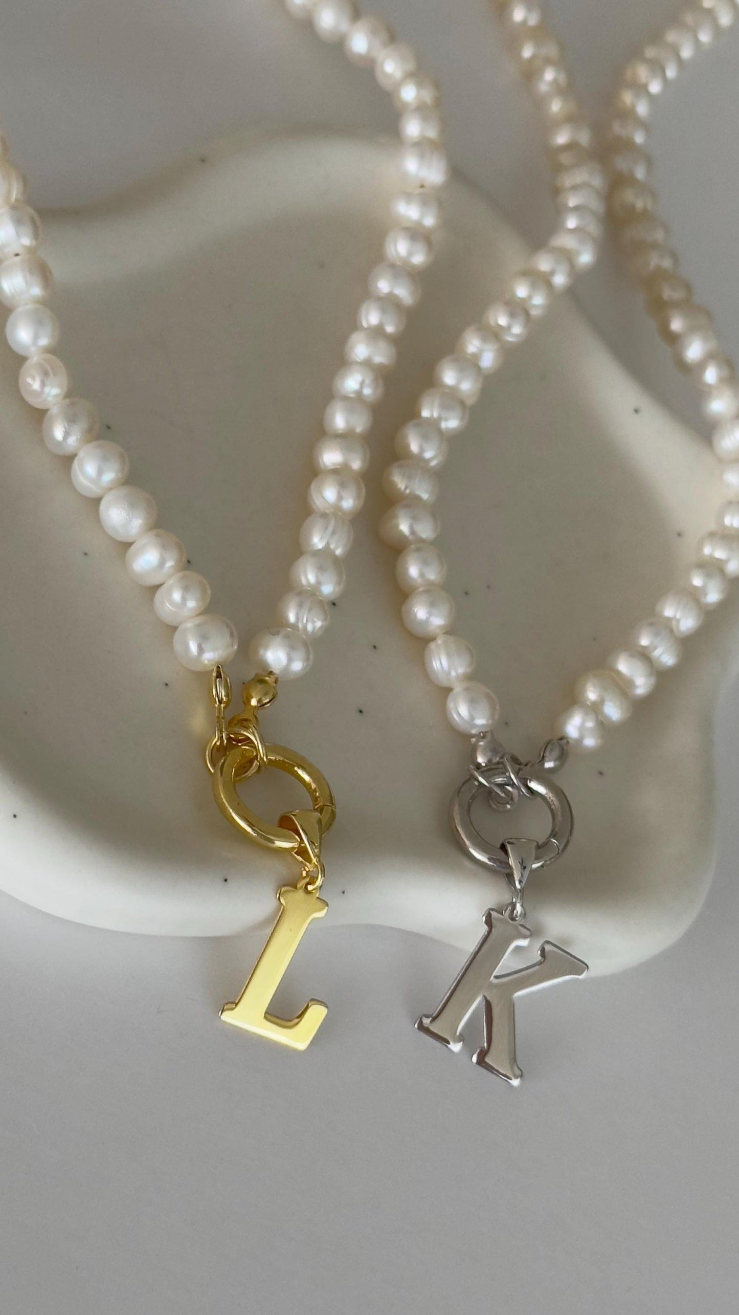 Pearl Initial Necklace, 14k Gold Letter Pendant, Sterling Silver Personalized Jewelry Gift