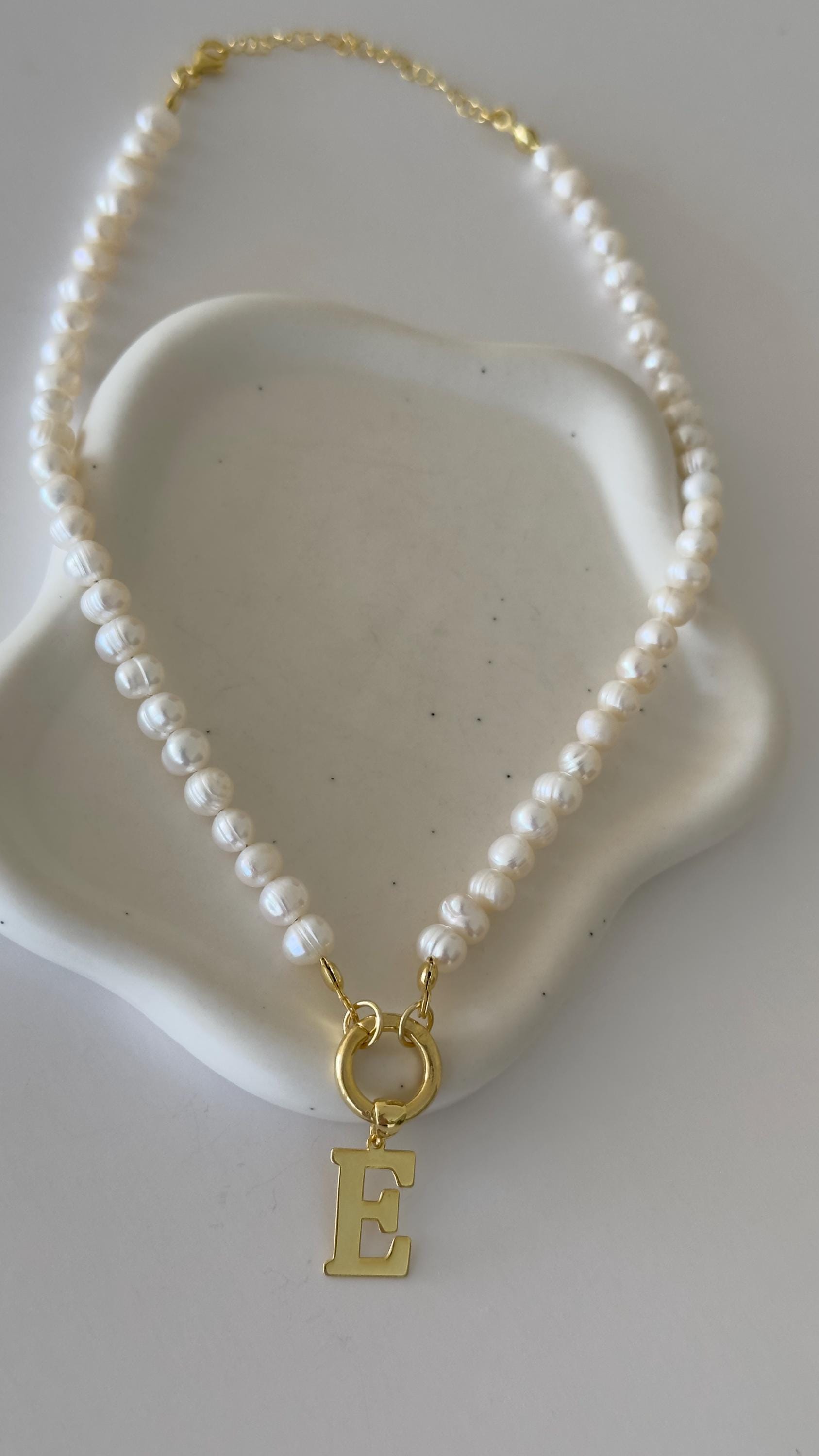 Pearl Initial Necklace, 14k Gold Letter Pendant, Sterling Silver Personalized Jewelry Gift