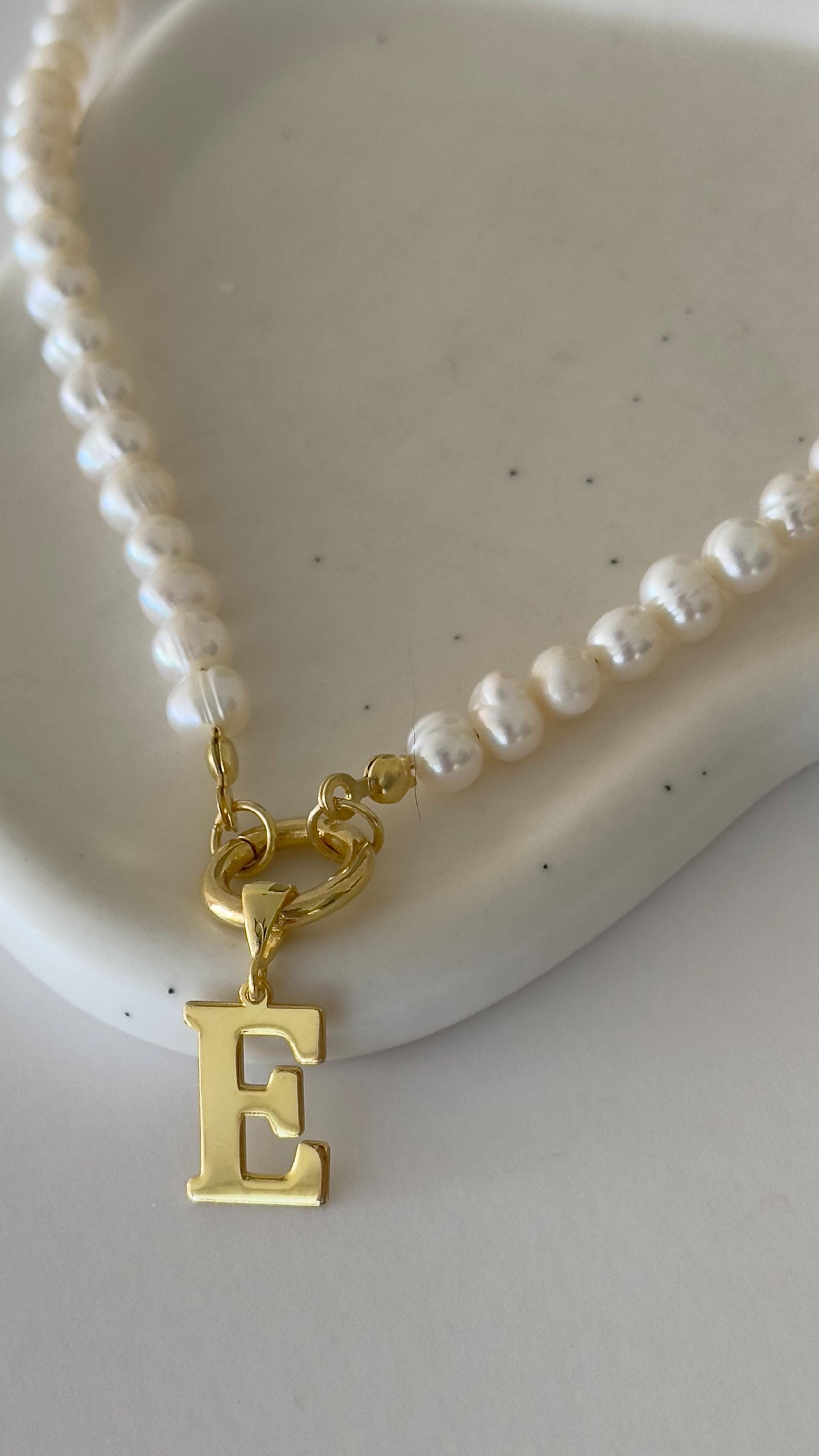 Pearl Initial Necklace, 14k Gold Letter Pendant, Sterling Silver Personalized Jewelry Gift