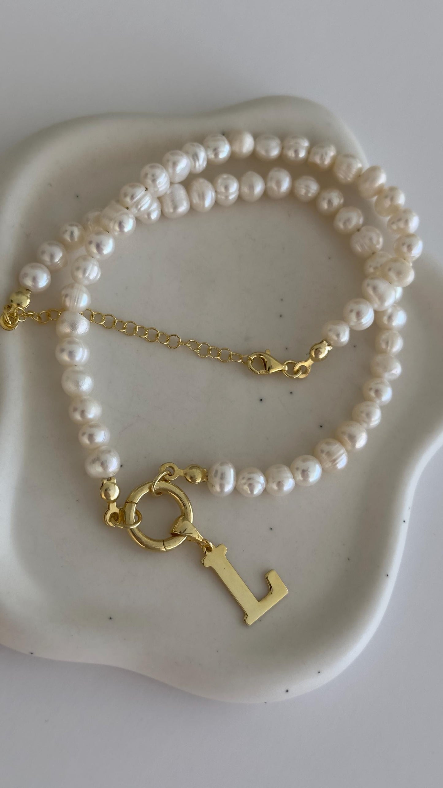 Pearl Initial Necklace, 14k Gold Letter Pendant, Sterling Silver Personalized Jewelry Gift