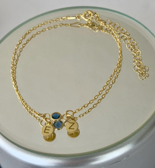 Personalized birthstone bracelet for women, custom initial bracelet, birth month jewelry, Birth gemstone pendants, 925 Sterling Silver Handmade Jewelry