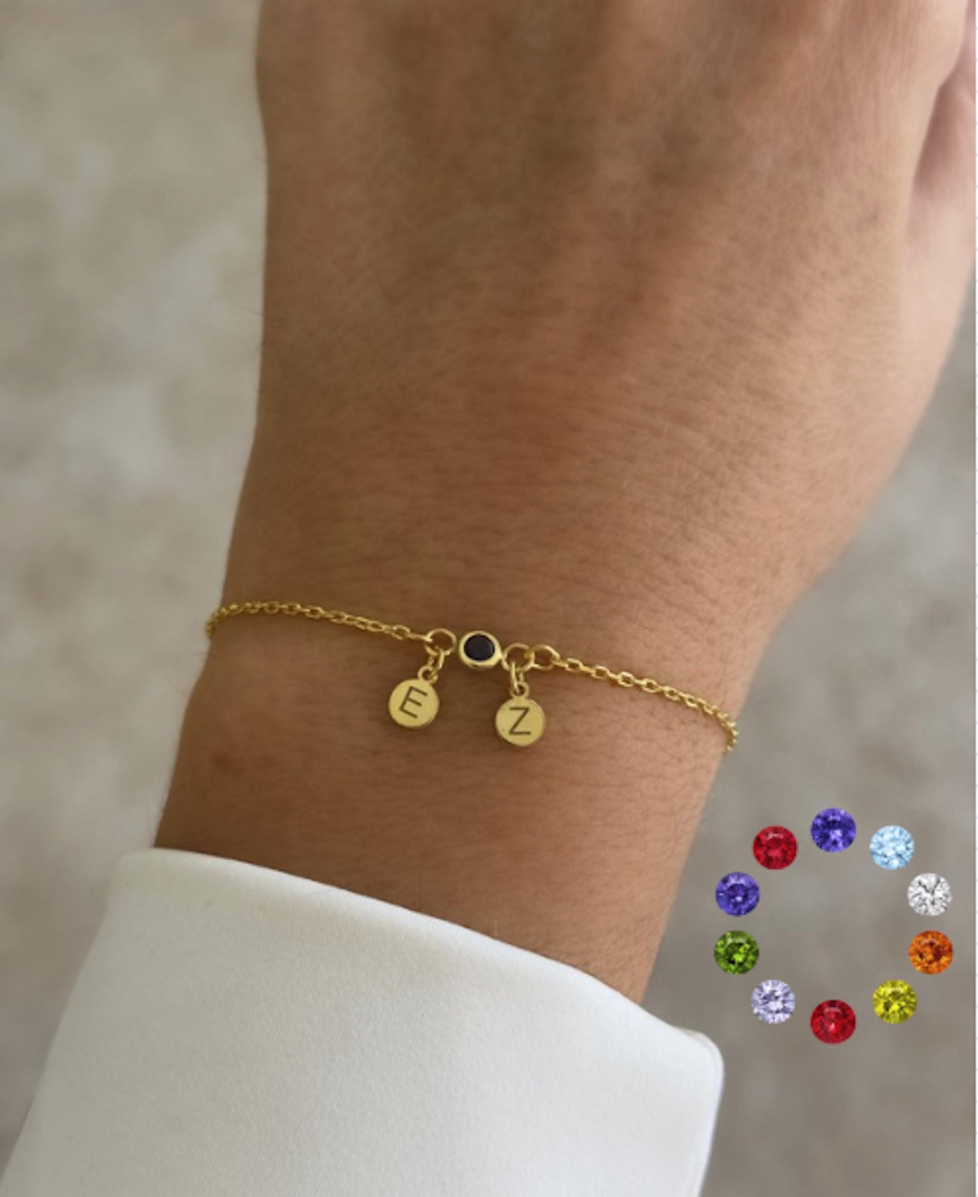 Personalized Birthstone Initial Bracelet: Sterling Silver Custom Jewelry Gifts