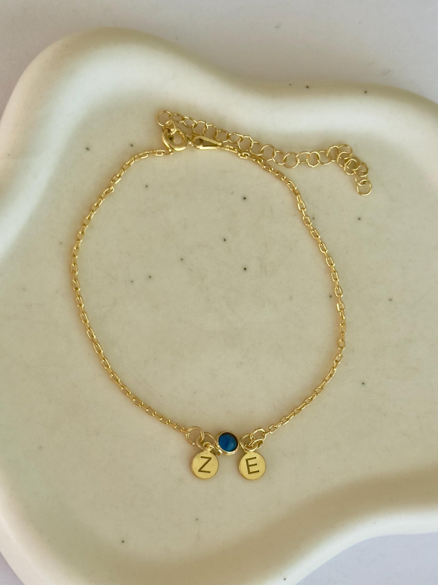 Sterling silver double initial bracelet with adjustable chain