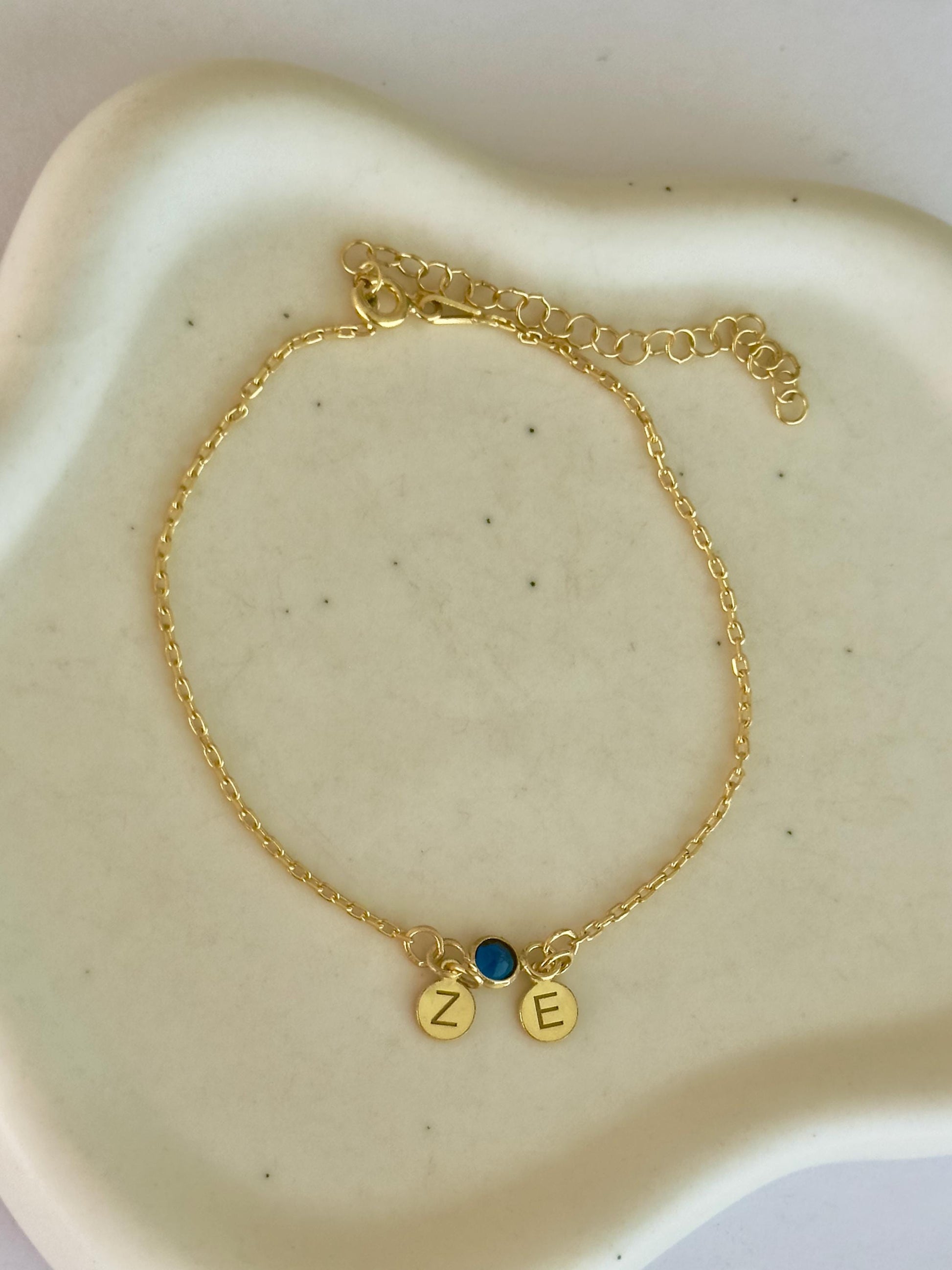 Sterling silver double initial bracelet with adjustable chain