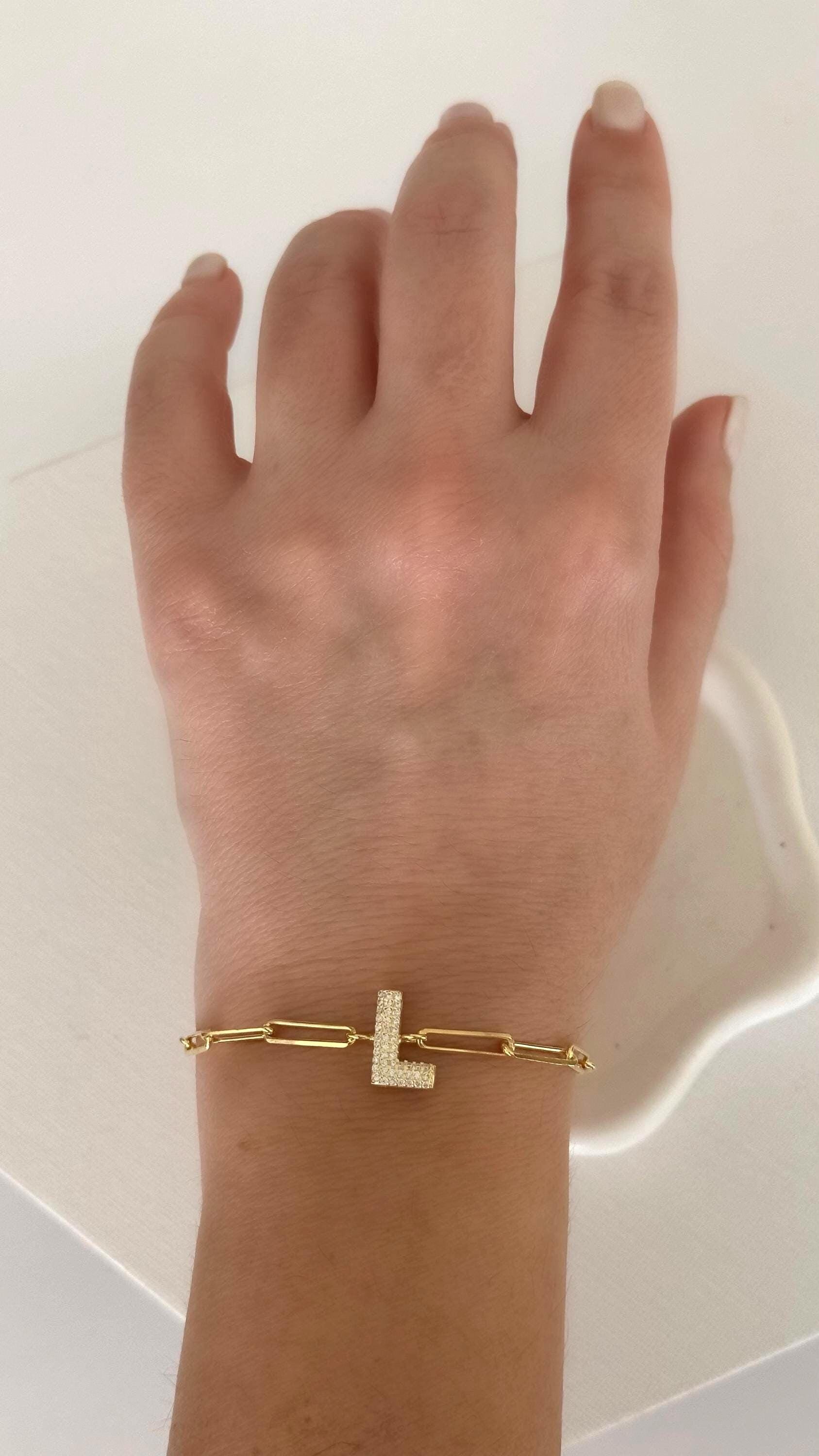 Gold bubble letter bracelet, trendy personalized gift for her handmade by Shineliz