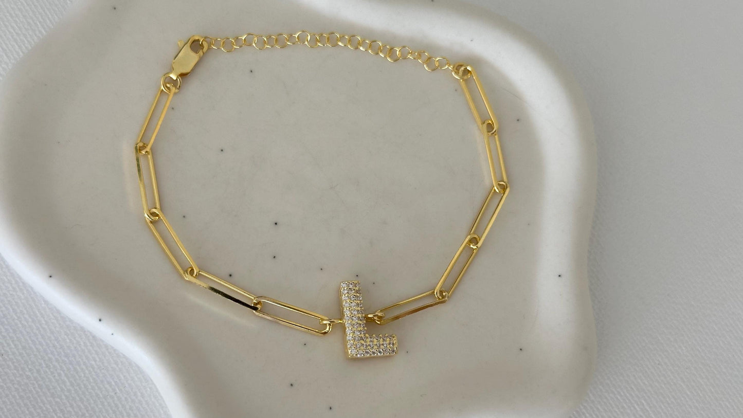 Personalized Bubble Initial Bracelet: 14K Gold Vermeil, CZ Diamond, Sterling Silver