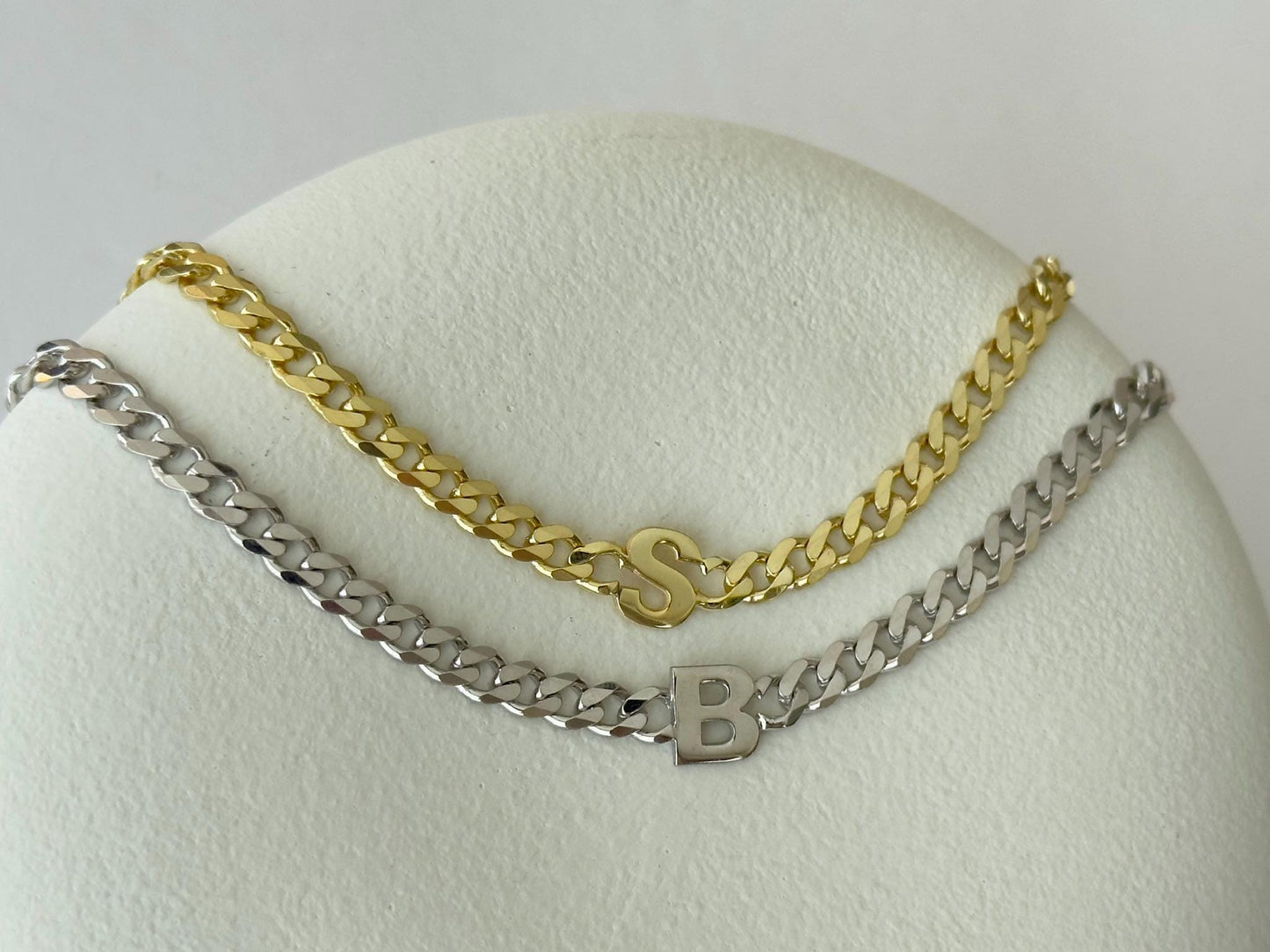 Personalized Initial Bracelet ‚Äì 925 Sterling Silver Gold Thick Curb Chain Couples Custom Jewelry Gift