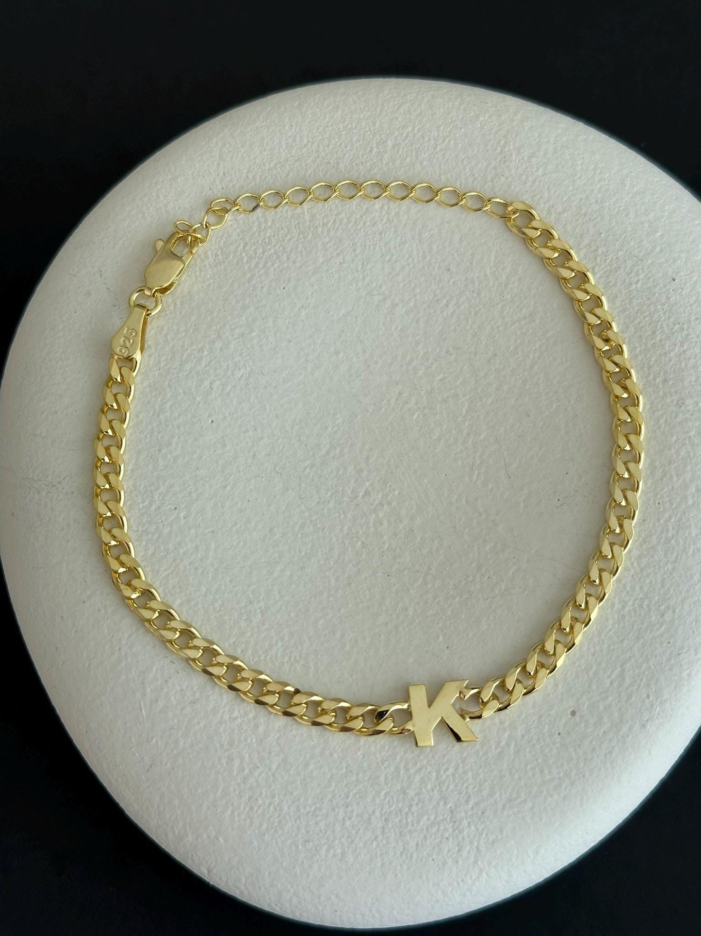 Personalized Initial Bracelet ‚Äì 925 Sterling Silver Gold Thick Curb Chain Couples Custom Jewelry Gift