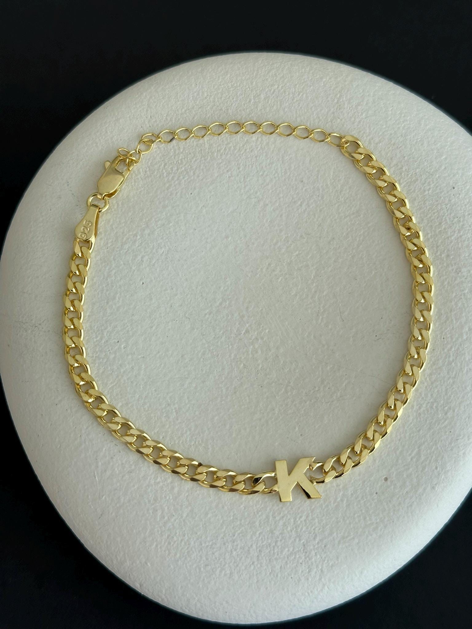 Personalized Initial Bracelet ‚Äì 925 Sterling Silver Gold Thick Curb Chain Couples Custom Jewelry Gift