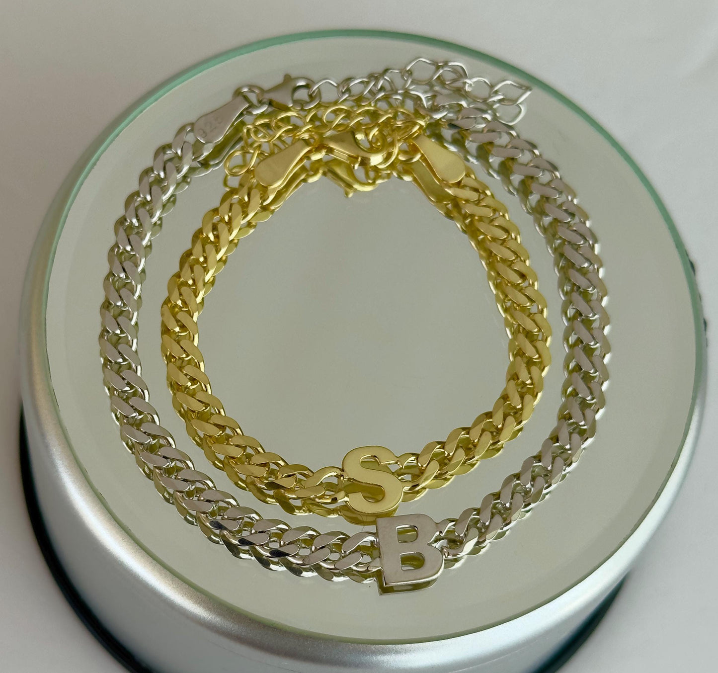 Personalized Initial Bracelet ‚Äì 925 Sterling Silver Gold Thick Curb Chain Couples Custom Jewelry Gift