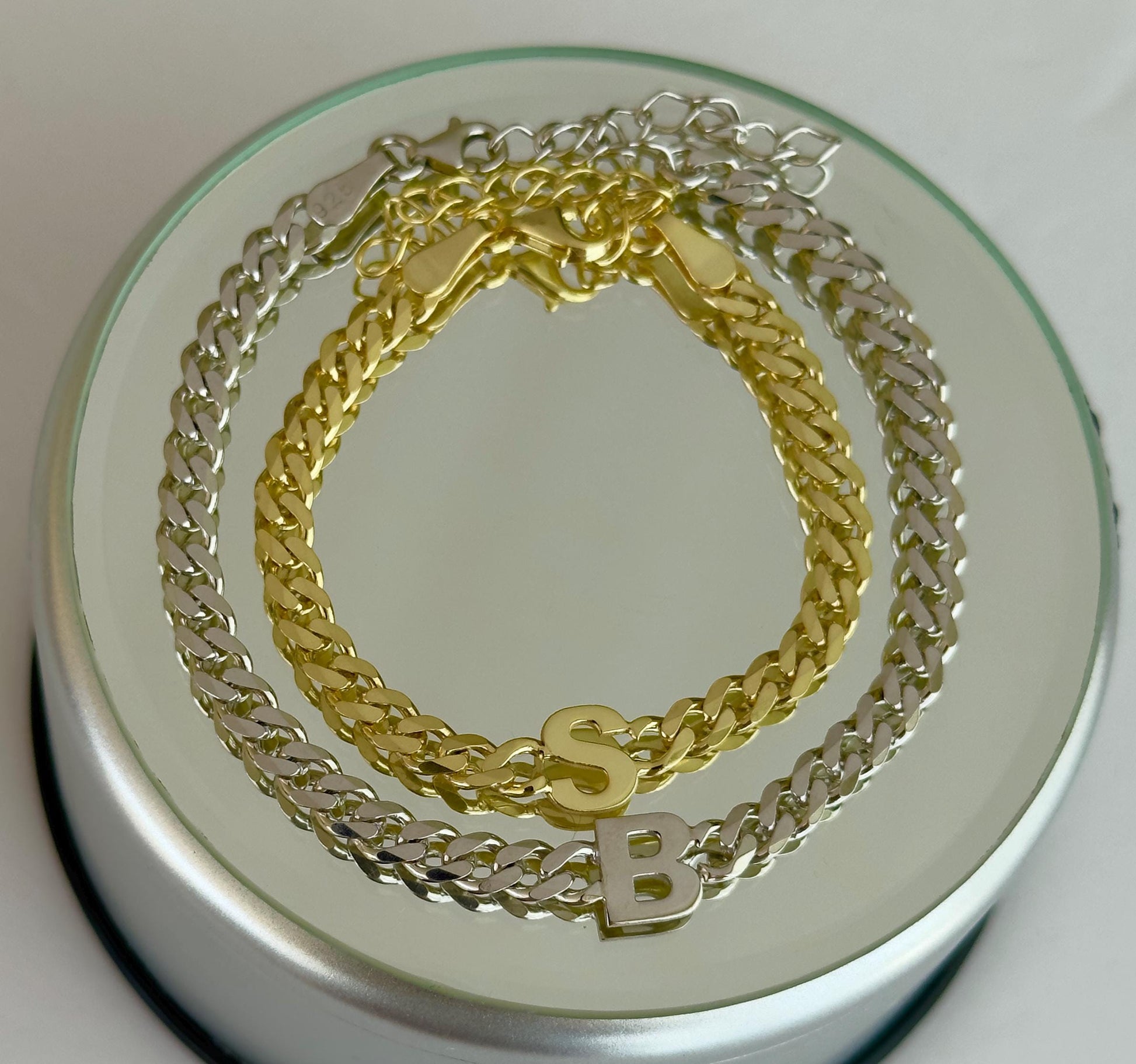 Personalized Initial Bracelet ‚Äì 925 Sterling Silver Gold Thick Curb Chain Couples Custom Jewelry Gift