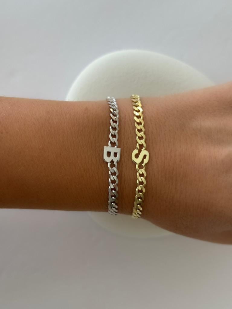 Personalized Initial Bracelet ‚Äì 925 Sterling Silver Gold Thick Curb Chain Couples Custom Jewelry Gift