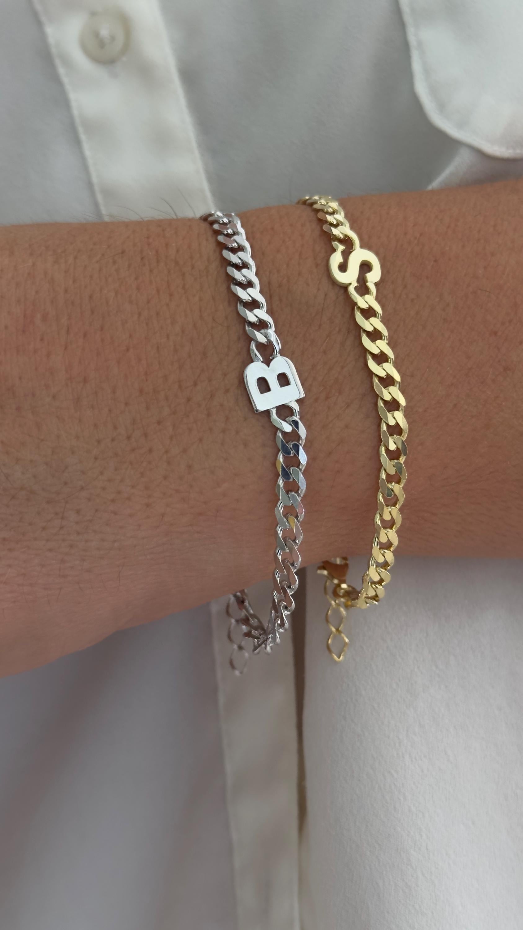 Personalized Initial Bracelet ‚Äì 925 Sterling Silver Gold Thick Curb Chain Couples Custom Jewelry Gift