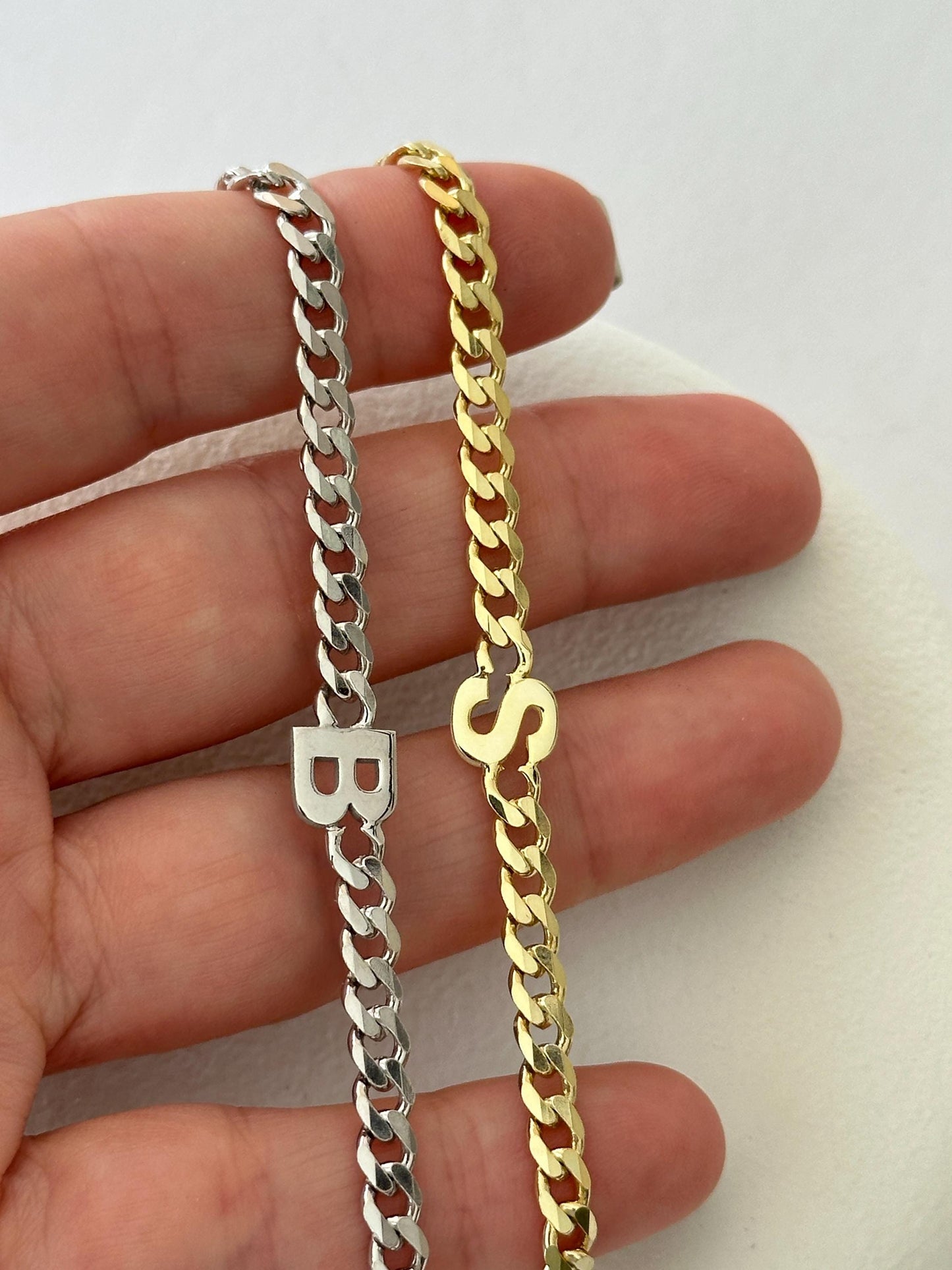 Personalized Initial Bracelet ‚Äì 925 Sterling Silver Gold Thick Curb Chain Couples Custom Jewelry Gift